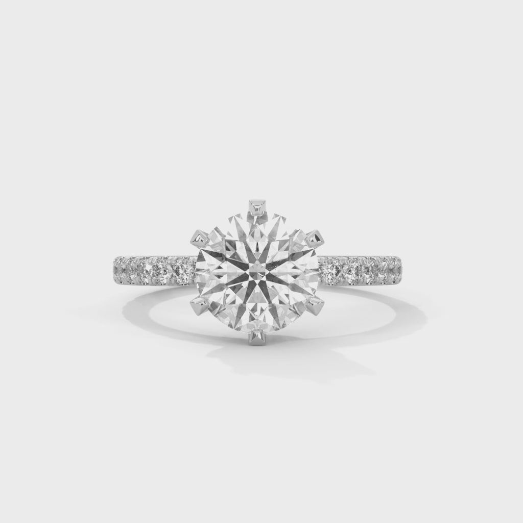 Celeste Round Brilliant Solitaire Diamond Ring with Pavé Band