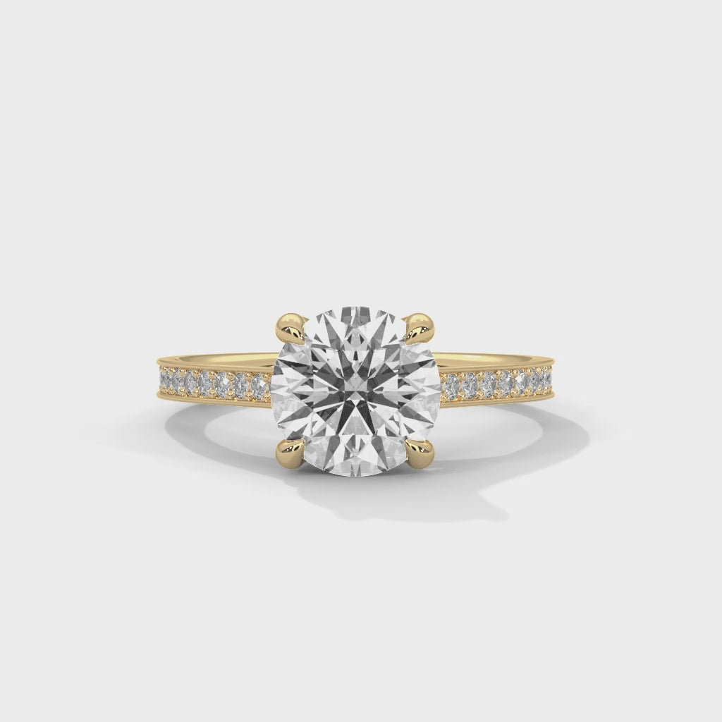 Round Solitaire Diamond Engagement Ring with Channel-Set Pavé Band