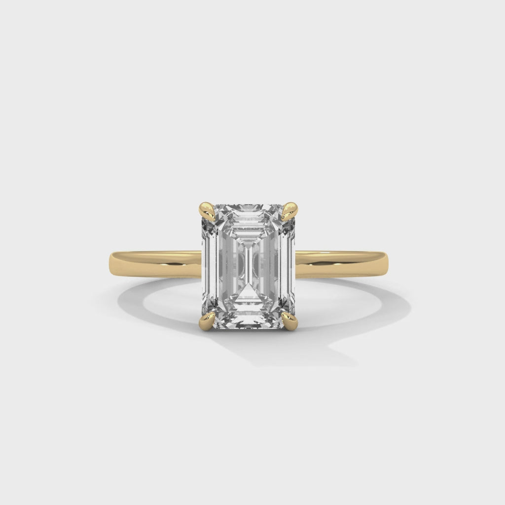 Luna Emerald Cut Solitaire Engagement Ring with Four Prong Setting