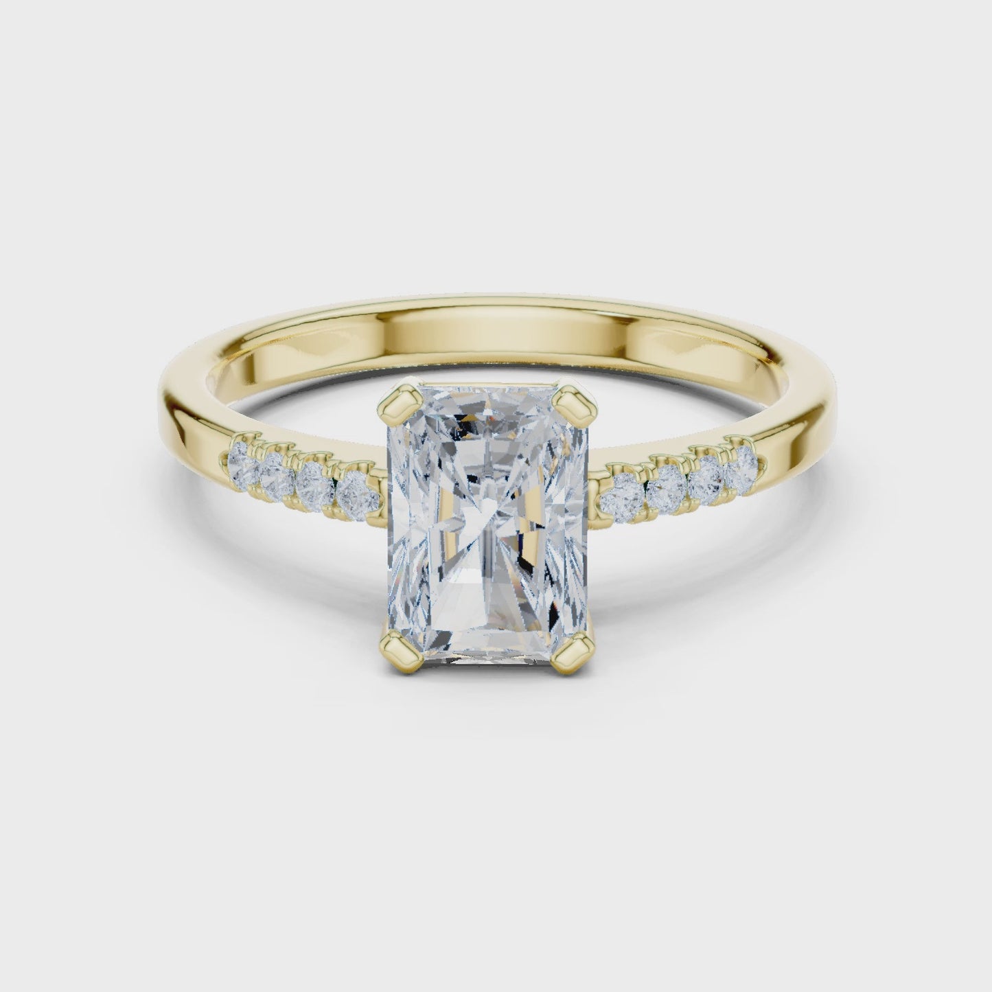Axis Light Emerald Cut Solitaire Diamond Ring with Pavé Band