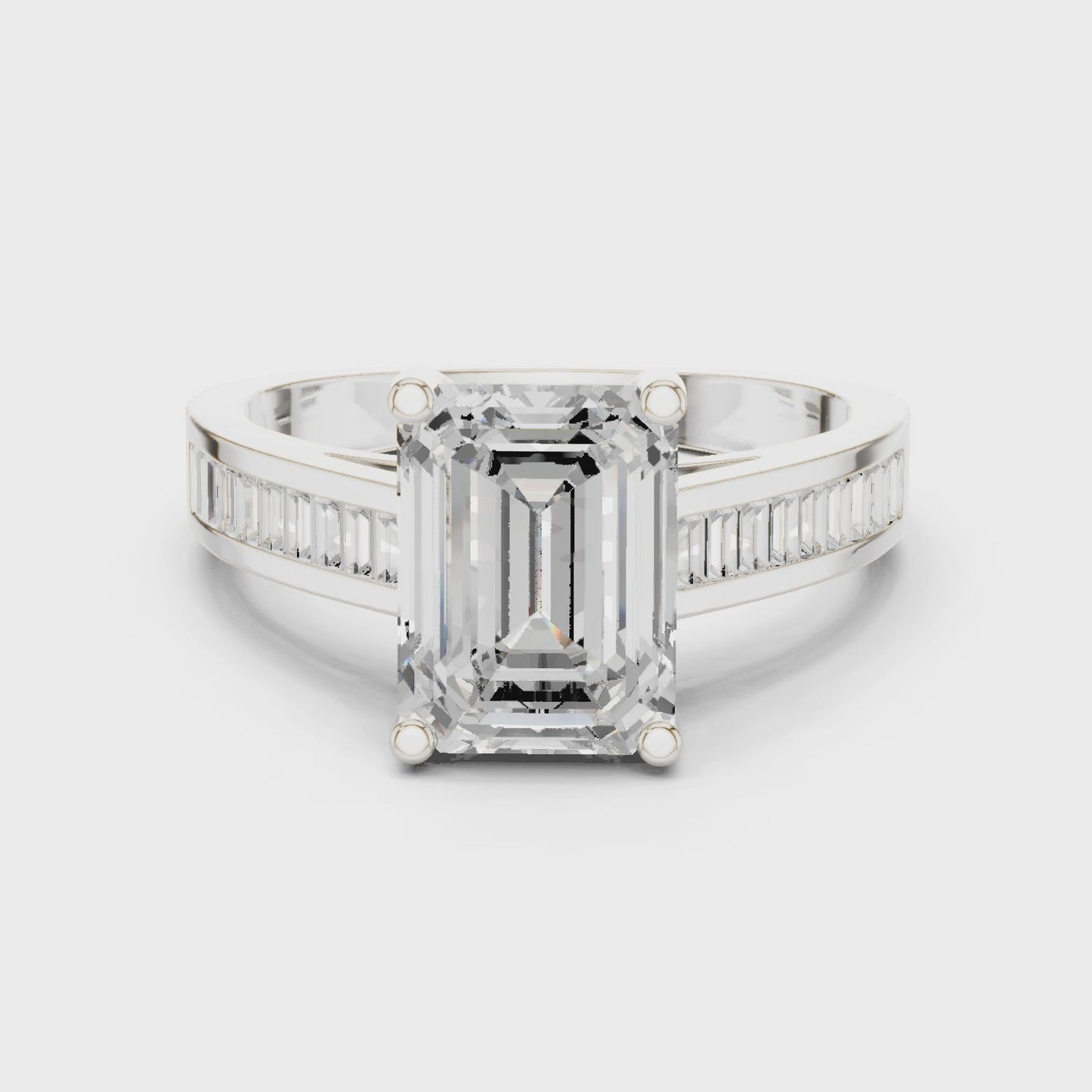 Linear Edge Emerald Cut Diamond Channel Engagement Ring