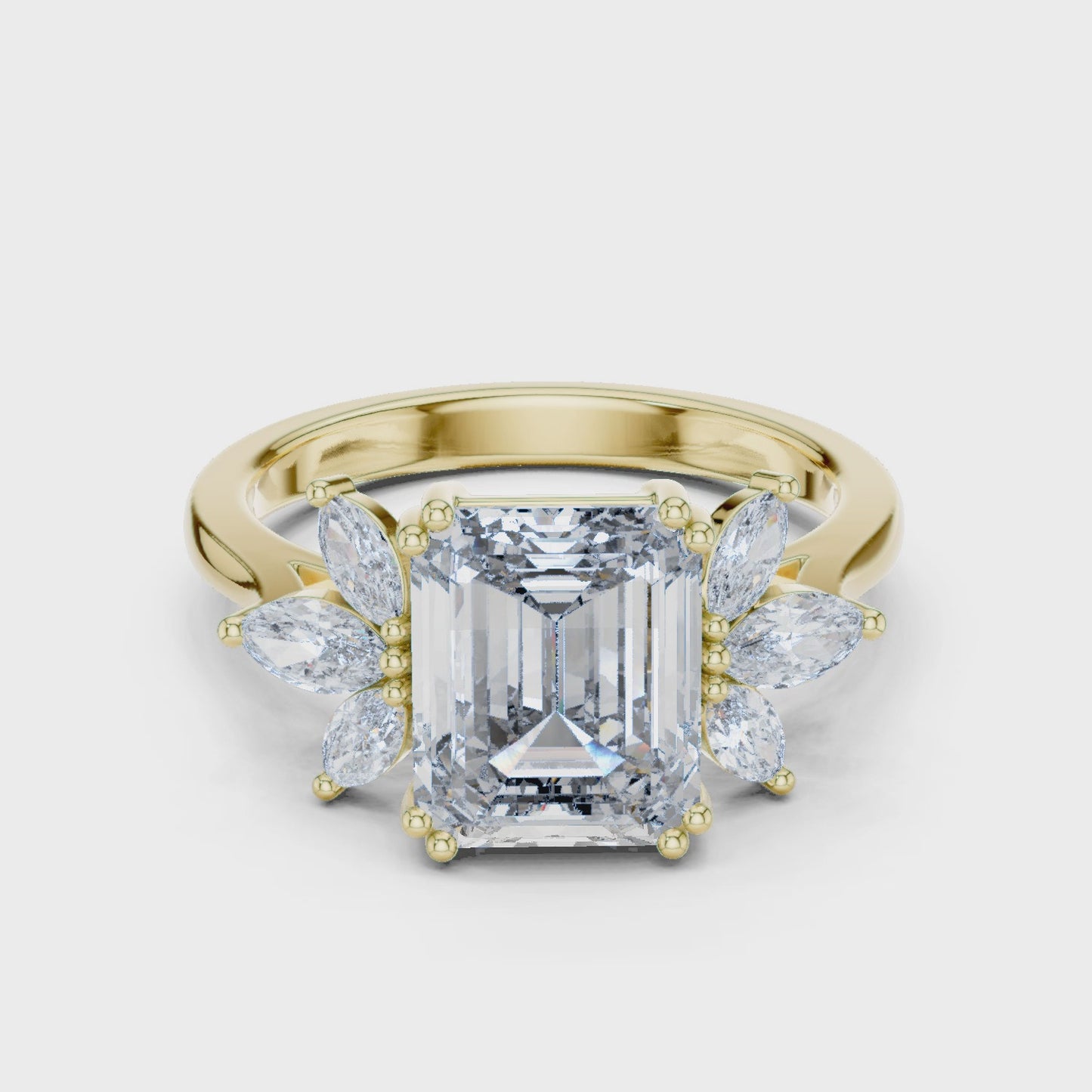 Seraphina Emerald Cut Floral Ring
