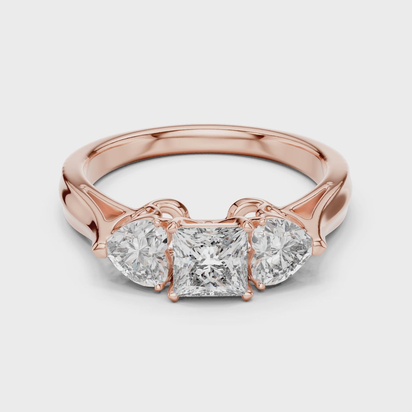 Vertex Bloom Princess & Pear Three Stone Diamond Ring