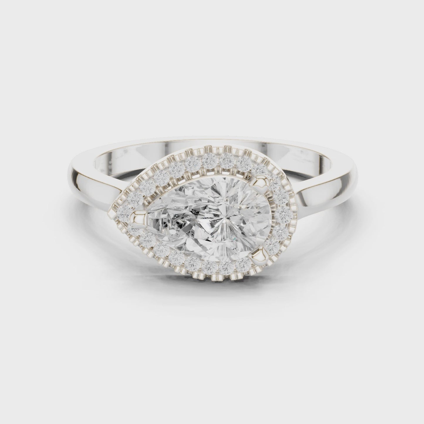 Contour Pear Diamond Halo Engagement Ring