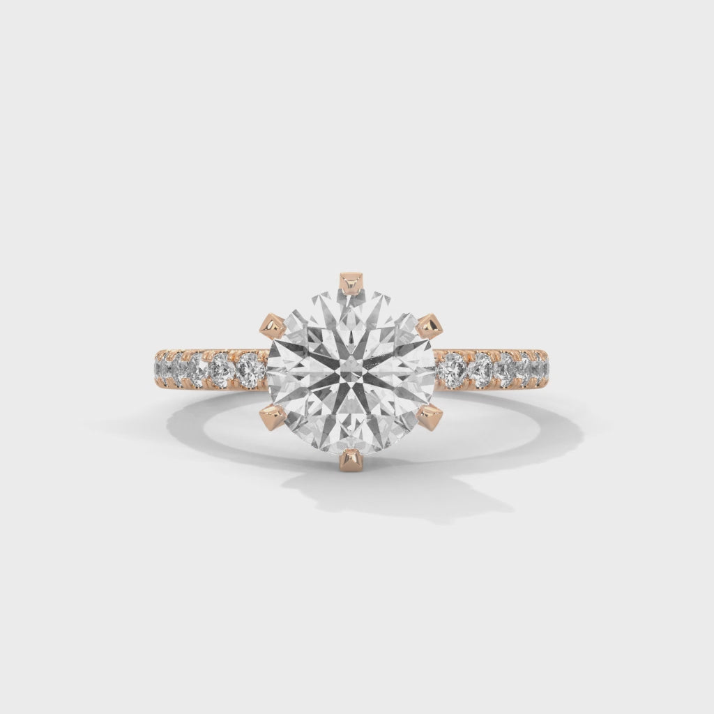 Celeste Round Brilliant Solitaire Diamond Ring with Pavé Band