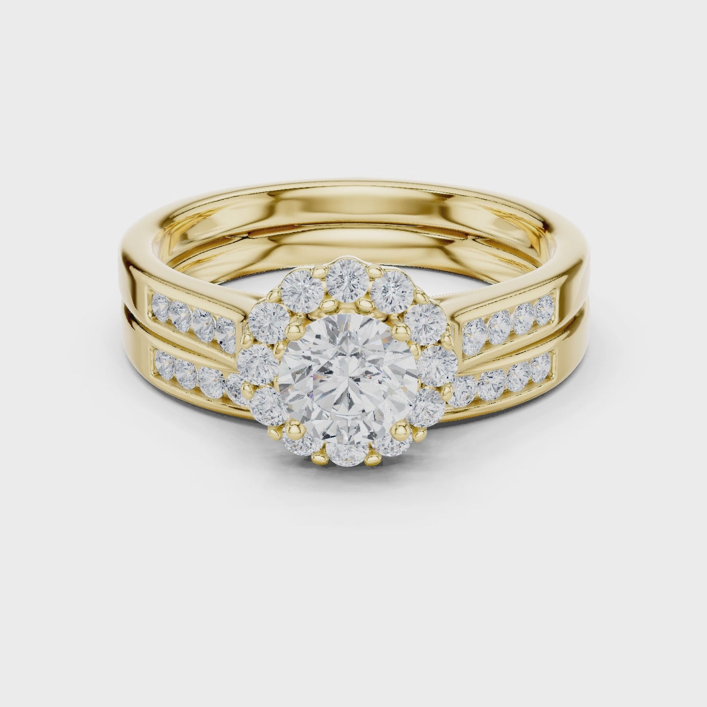 Luminous Frame Round Diamond Halo Bridal Ring Set