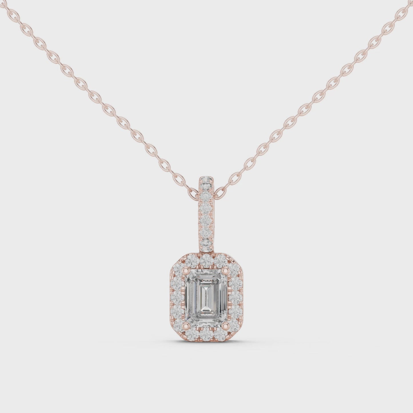 Radiant Frame Emerald Cut Halo Diamond Pendant Necklace