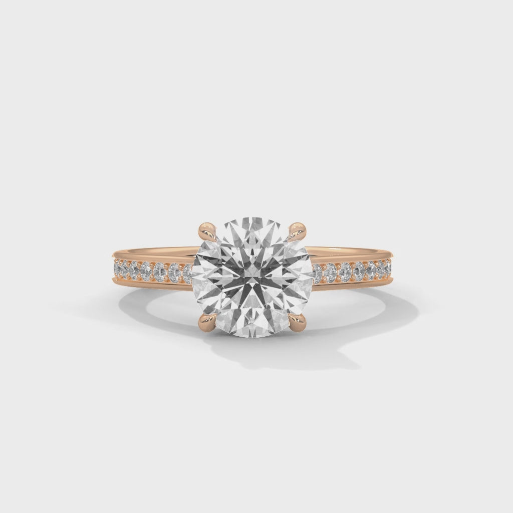 Aurielle Round Cut Diamond Solitaire Ring with Pavé Accents