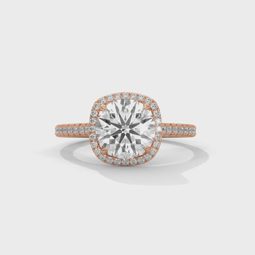 Timeless Sparkle Round Cut Diamond Halo Engagement Ring with Pavé Band