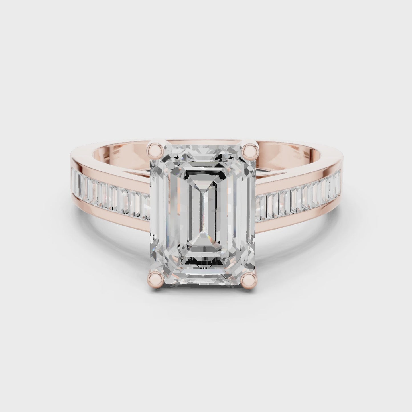 Linear Edge Emerald Cut Diamond Channel Engagement Ring