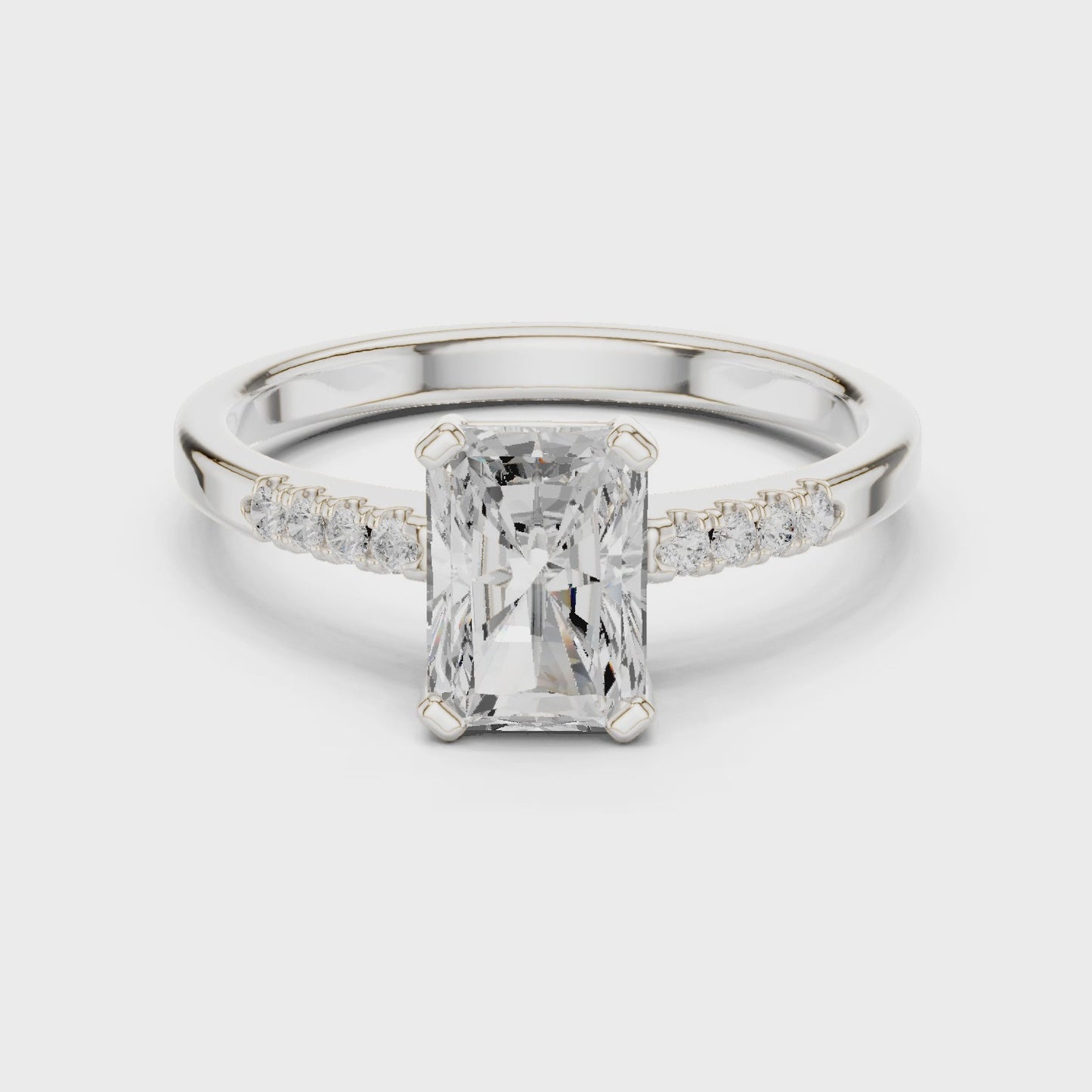 Axis Light Emerald Cut Solitaire Diamond Ring with Pavé Band