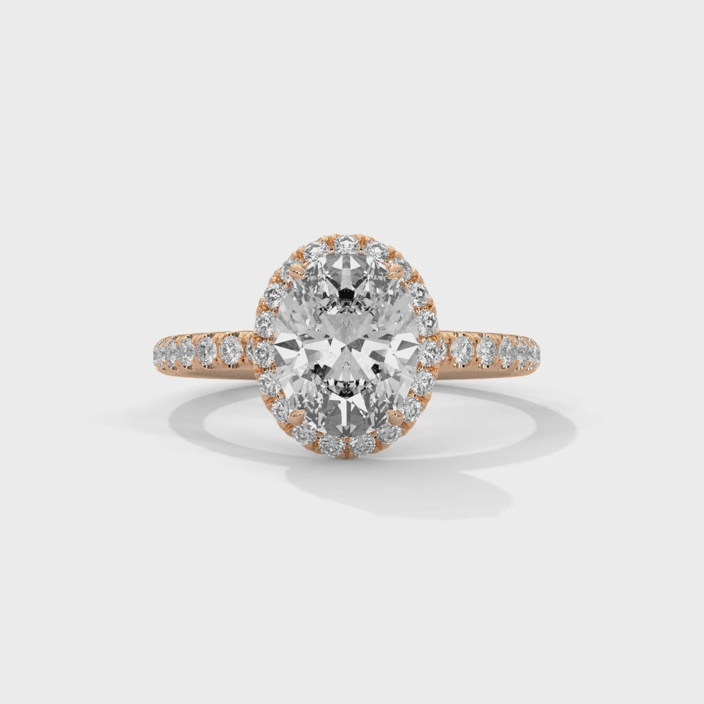 Luminous Halo Oval Diamond Pavé Solitaire Ring