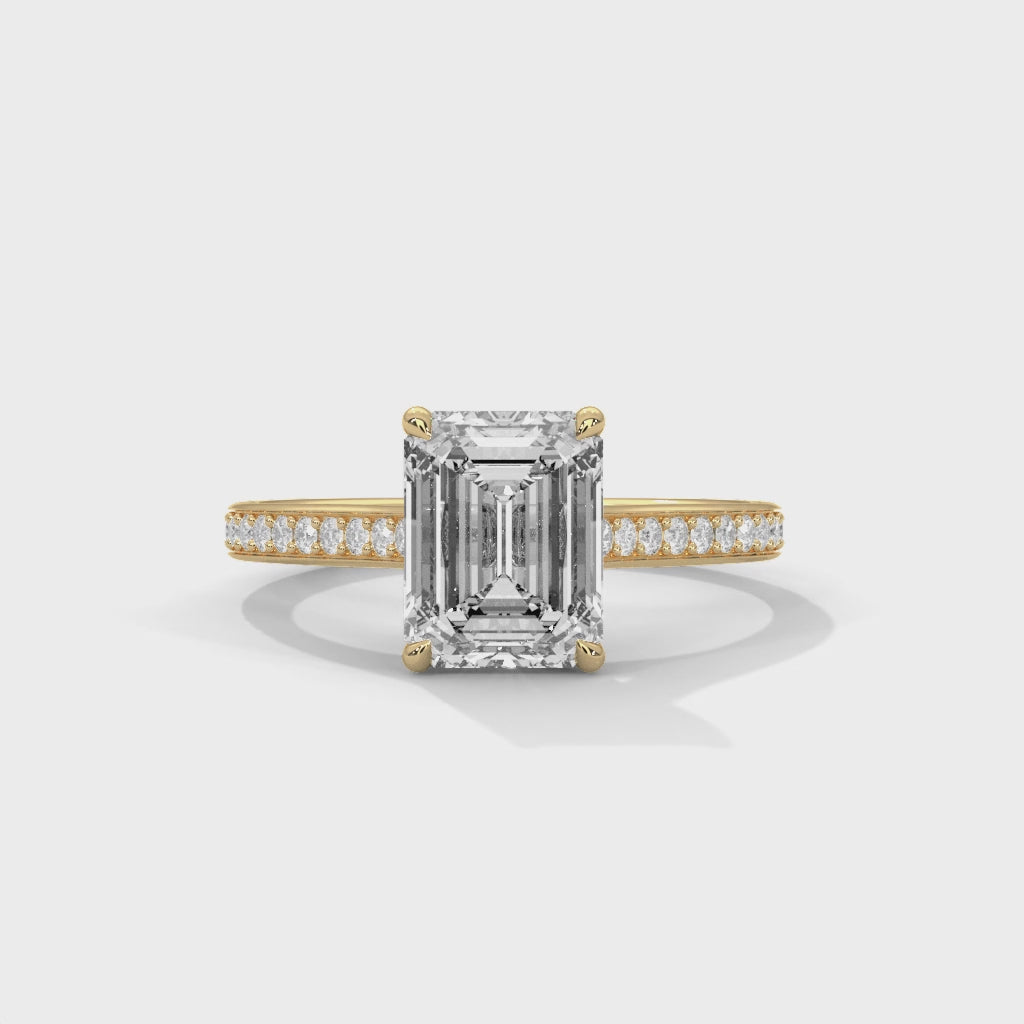 Luxe Meridian Emerald Cut Diamond Ring with Pavé Band