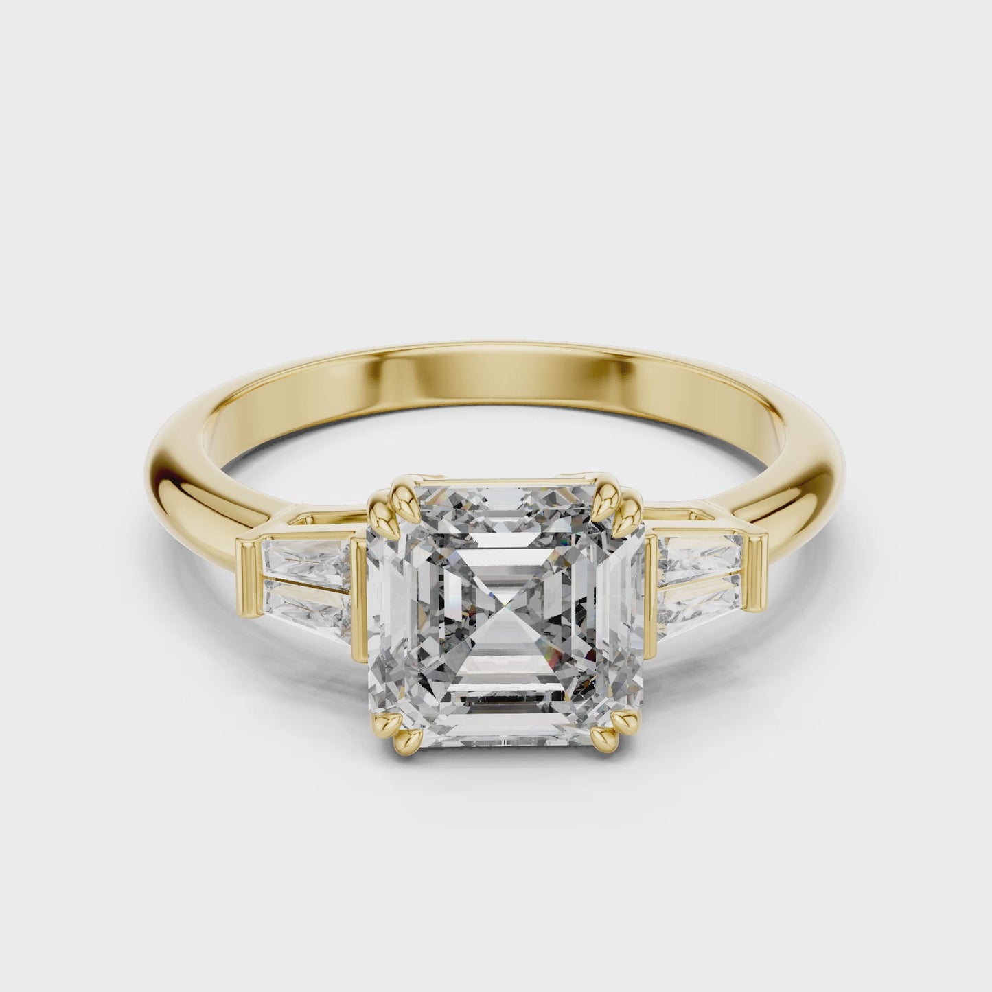 Linear Edge Emerald Cut Three Stone Diamond Ring