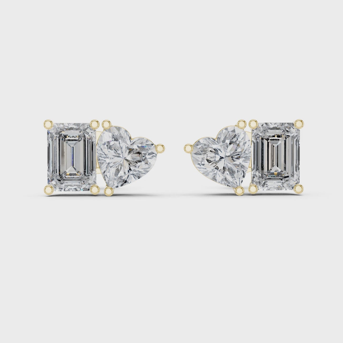 Duet Heart & Emerald Diamond Stud Earrings
