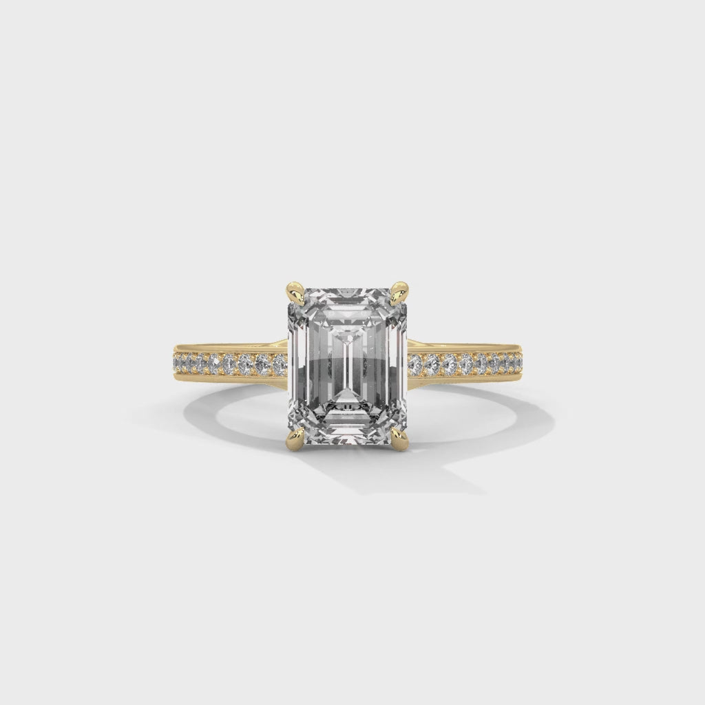 Modern Emerald Cut Solitaire Engagement Ring with Pavé Band