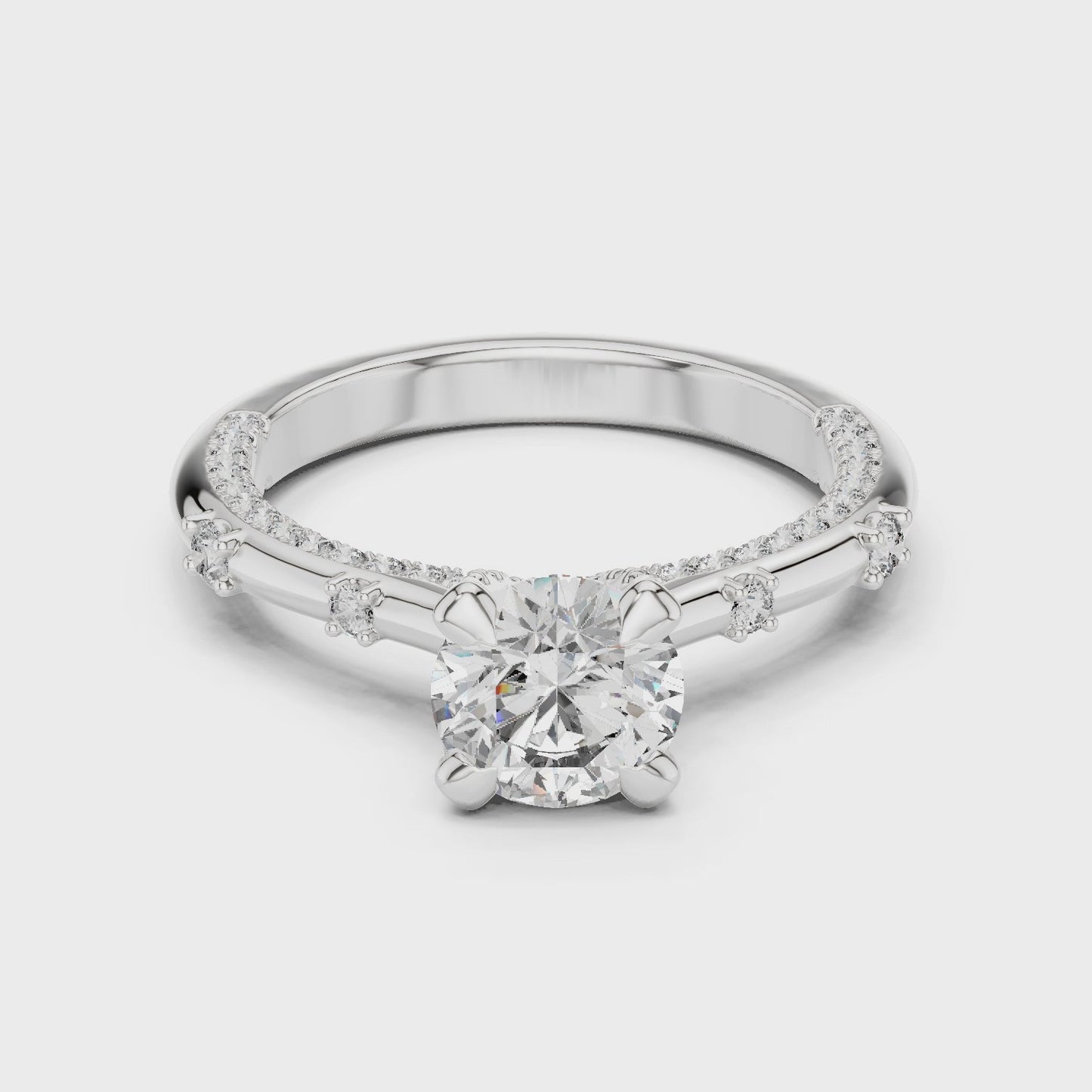 Lumen Edge Round Solitaire Diamond Engagement Ring with Hidden Halo