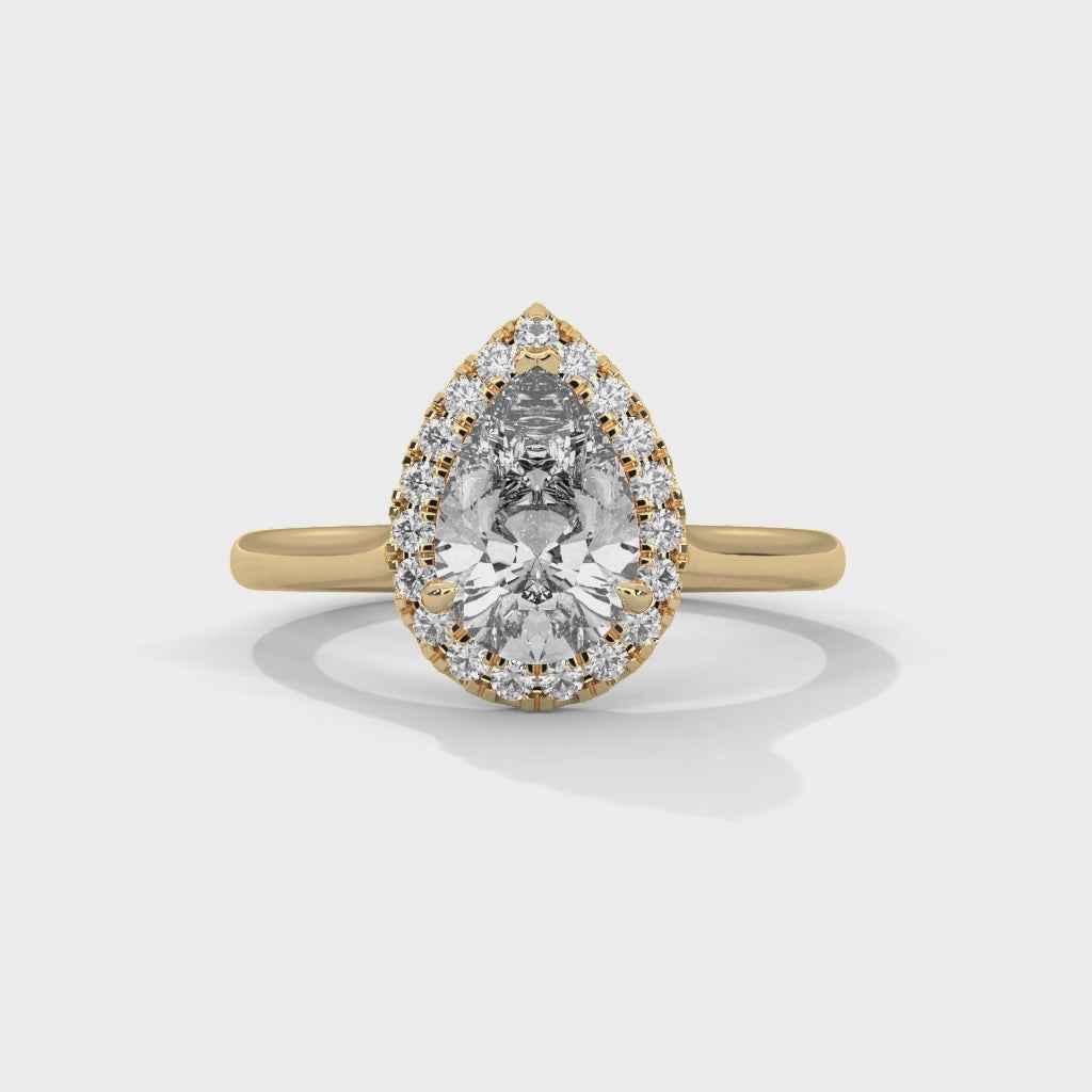 LumiPear Halo Pear Cut Halo Engagement Ring with Hidden Halo