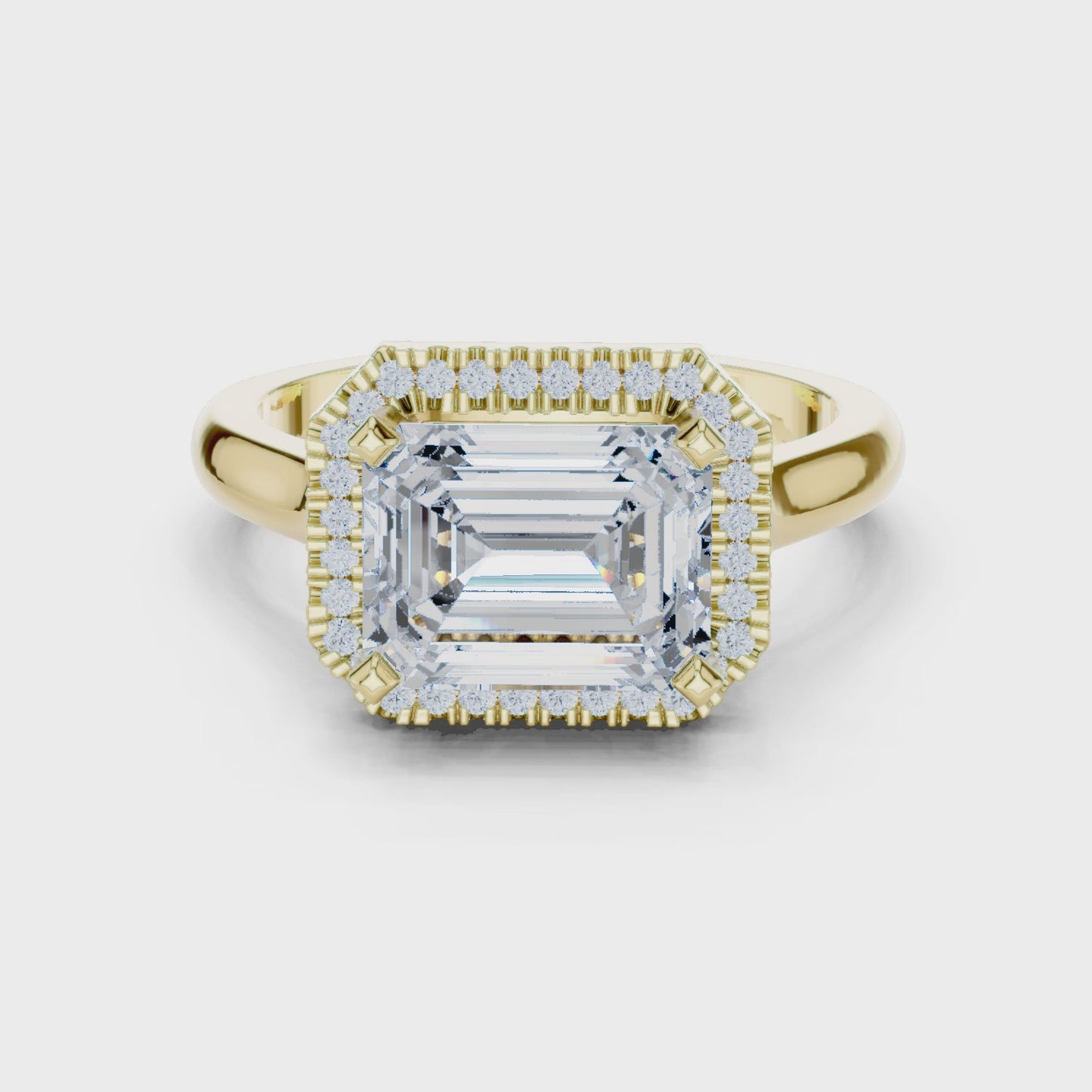 Frame Theory Emerald Cut Halo Solitaire Engagement Ring