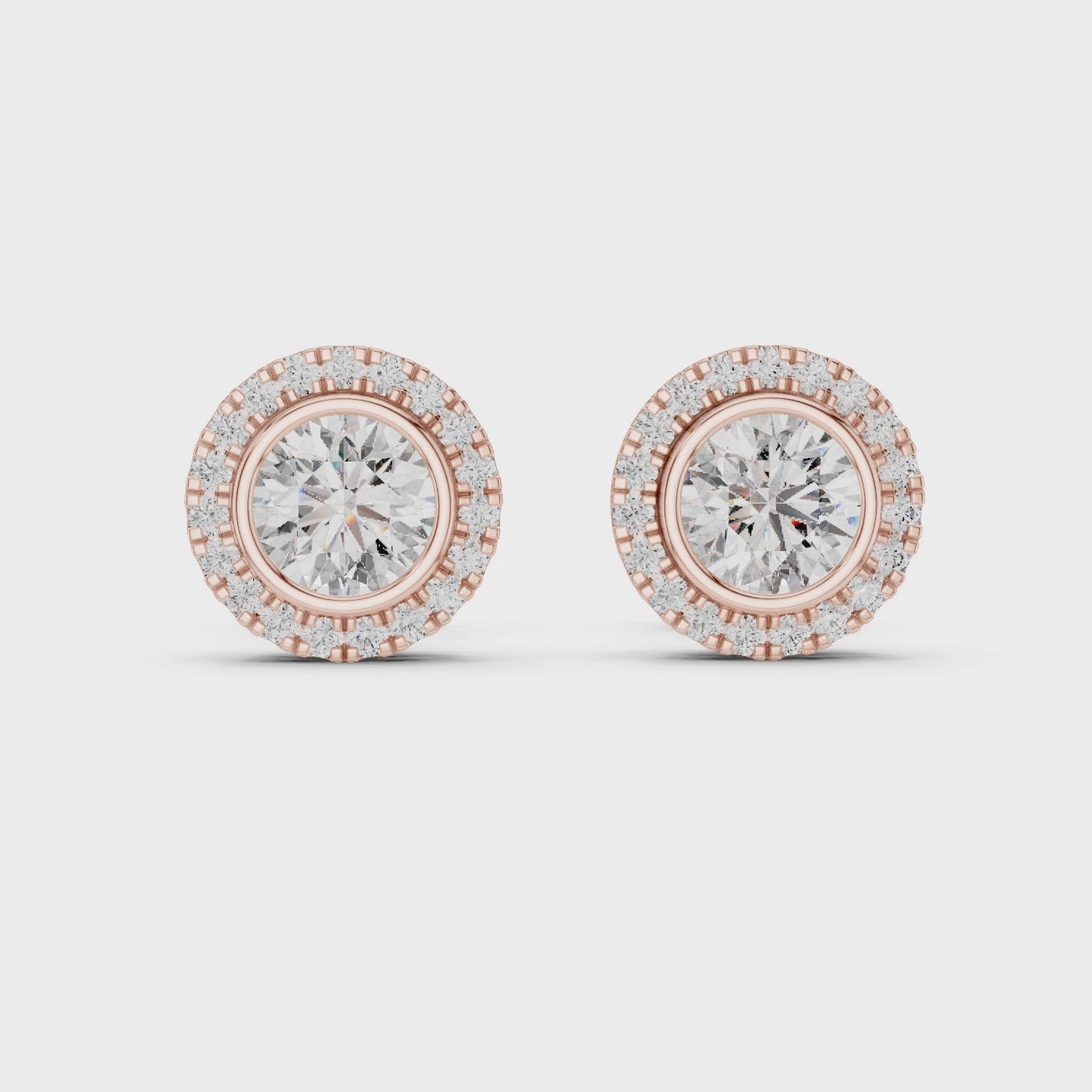 Halo Luxe Round Diamond Stud Earrings