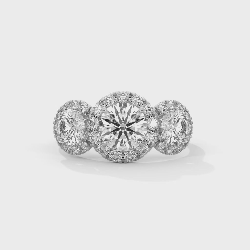Trinity Halo Round Three Stone Engagement Ring