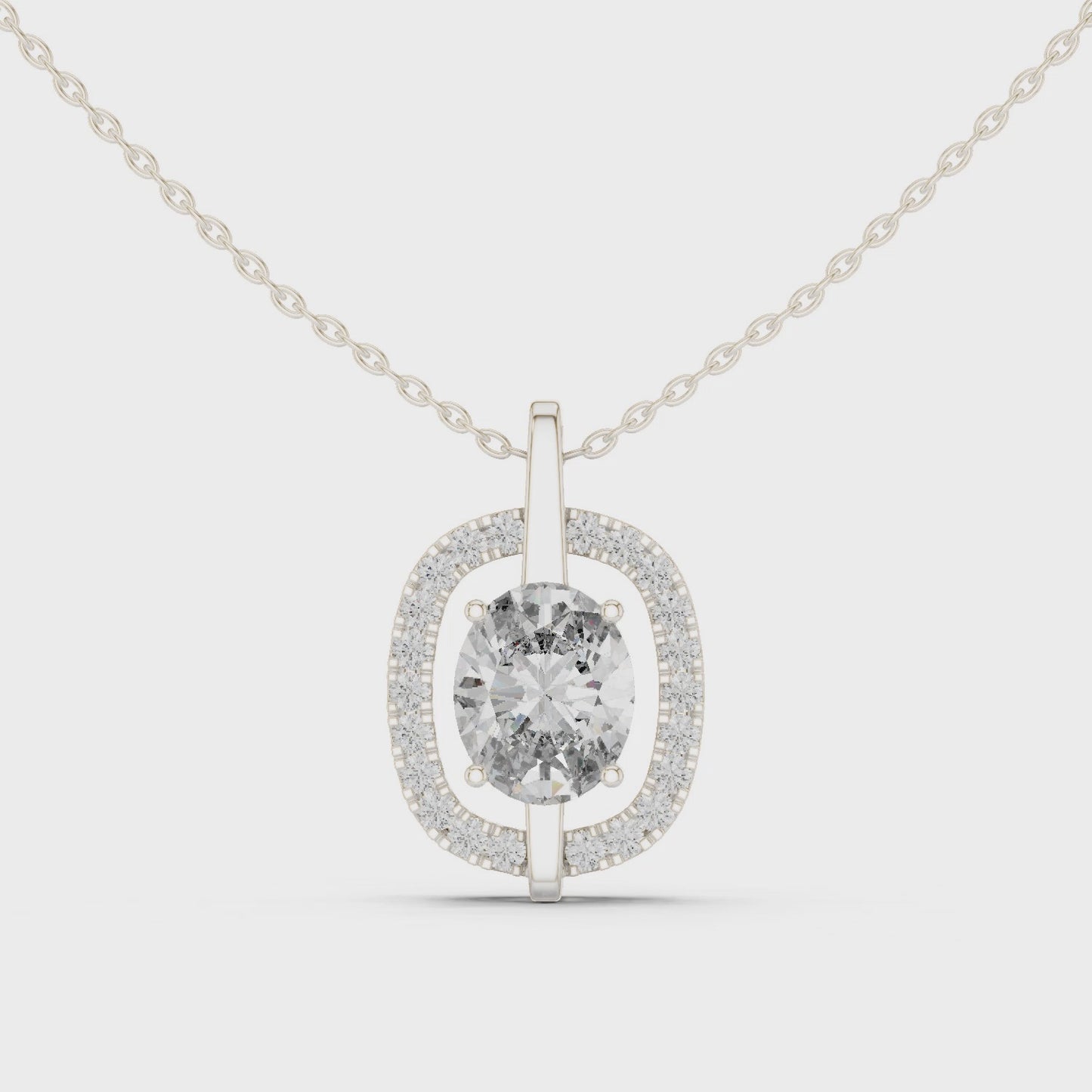 Elegant Oval Diamond Halo Pendant Necklace