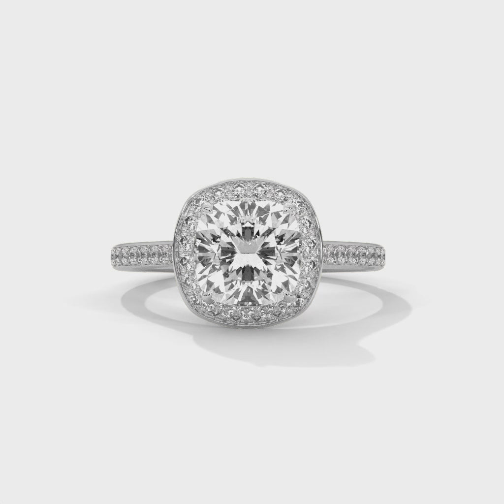 Luxe Cushion Halo Engagement Ring with Pavé Band