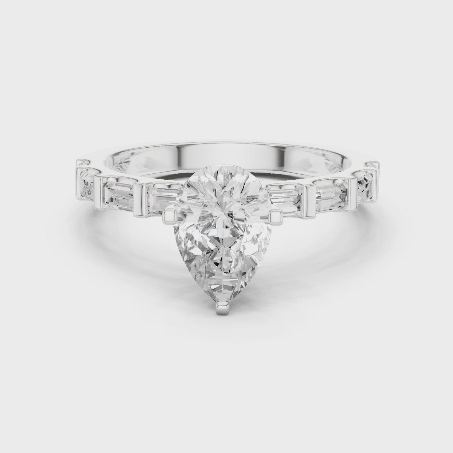 Linear Radiance Pear Cut Baguette Diamond Ring