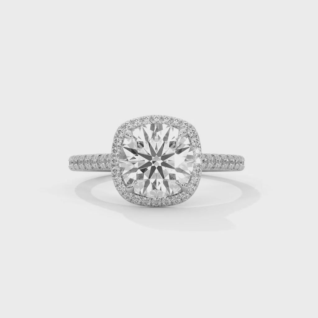 Timeless Sparkle Round Cut Diamond Halo Engagement Ring with Pavé Band