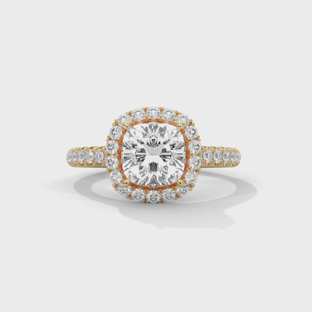 Cushion Cut Radiance Halo Engagement Ring with Pavé Band