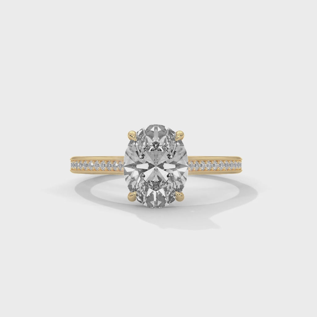 Eterna Oval Solitaire Engagement Ring with Pavé Diamond Band