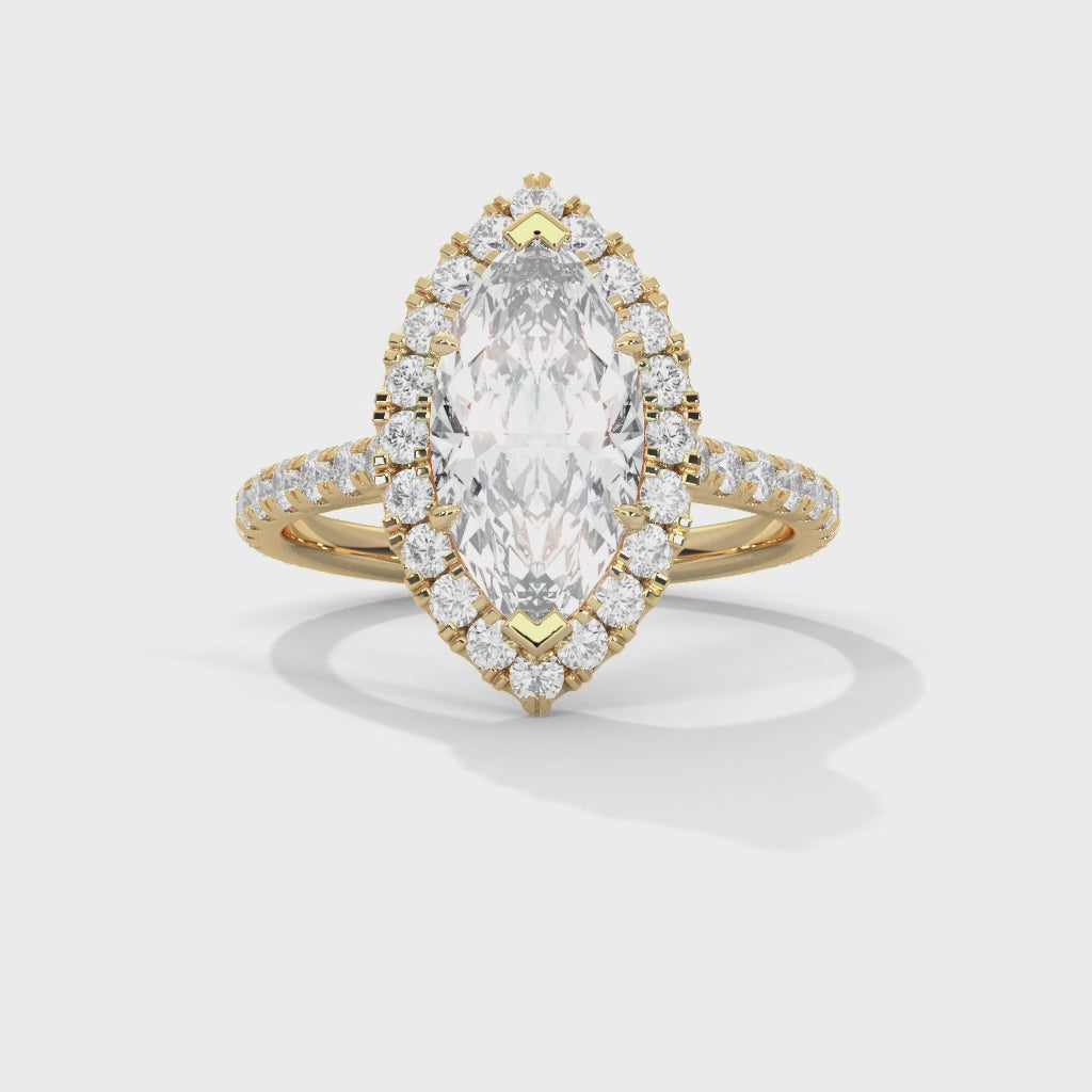 Celestial Marquis Halo Diamond Ring with Pavé Band