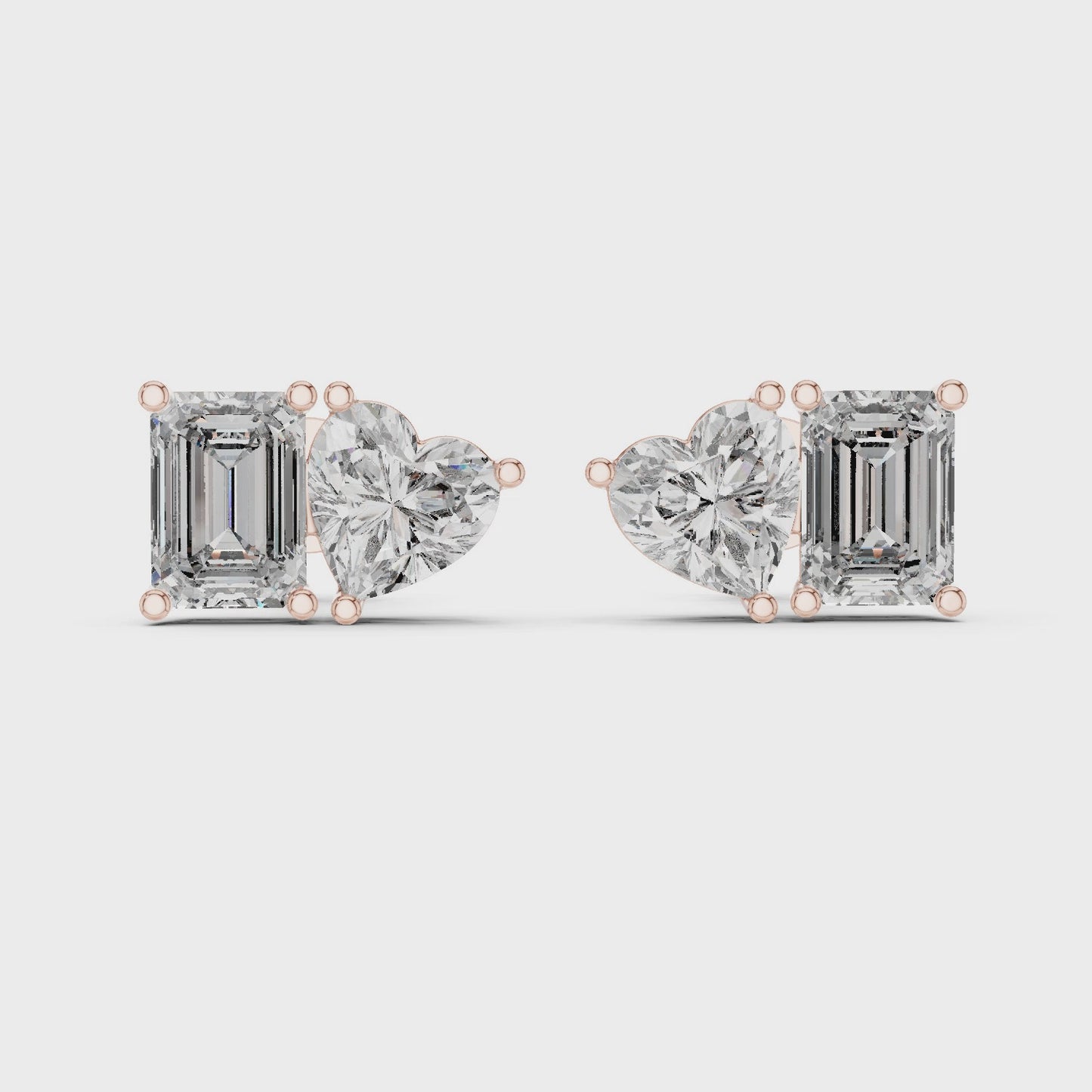 Duet Heart & Emerald Diamond Stud Earrings