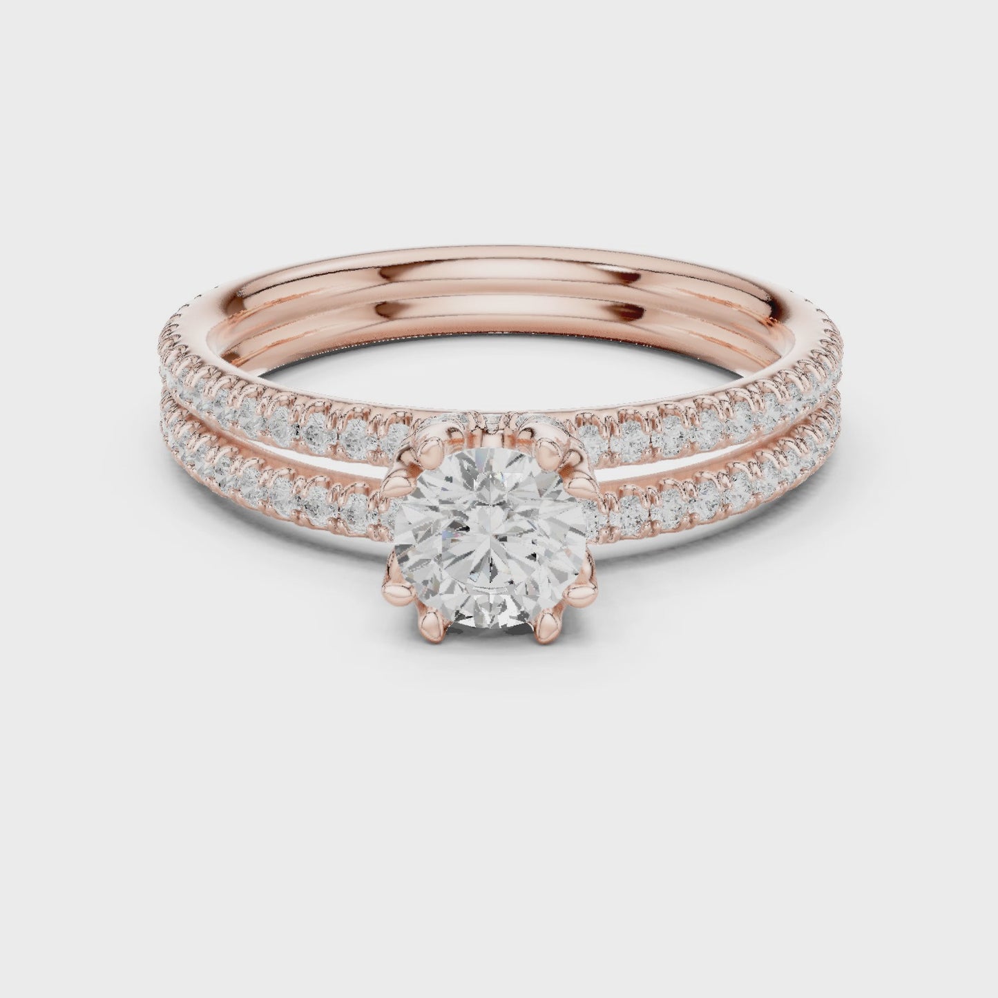 Triple Radiance Round Diamond Hidden Halo Bridal Ring Set