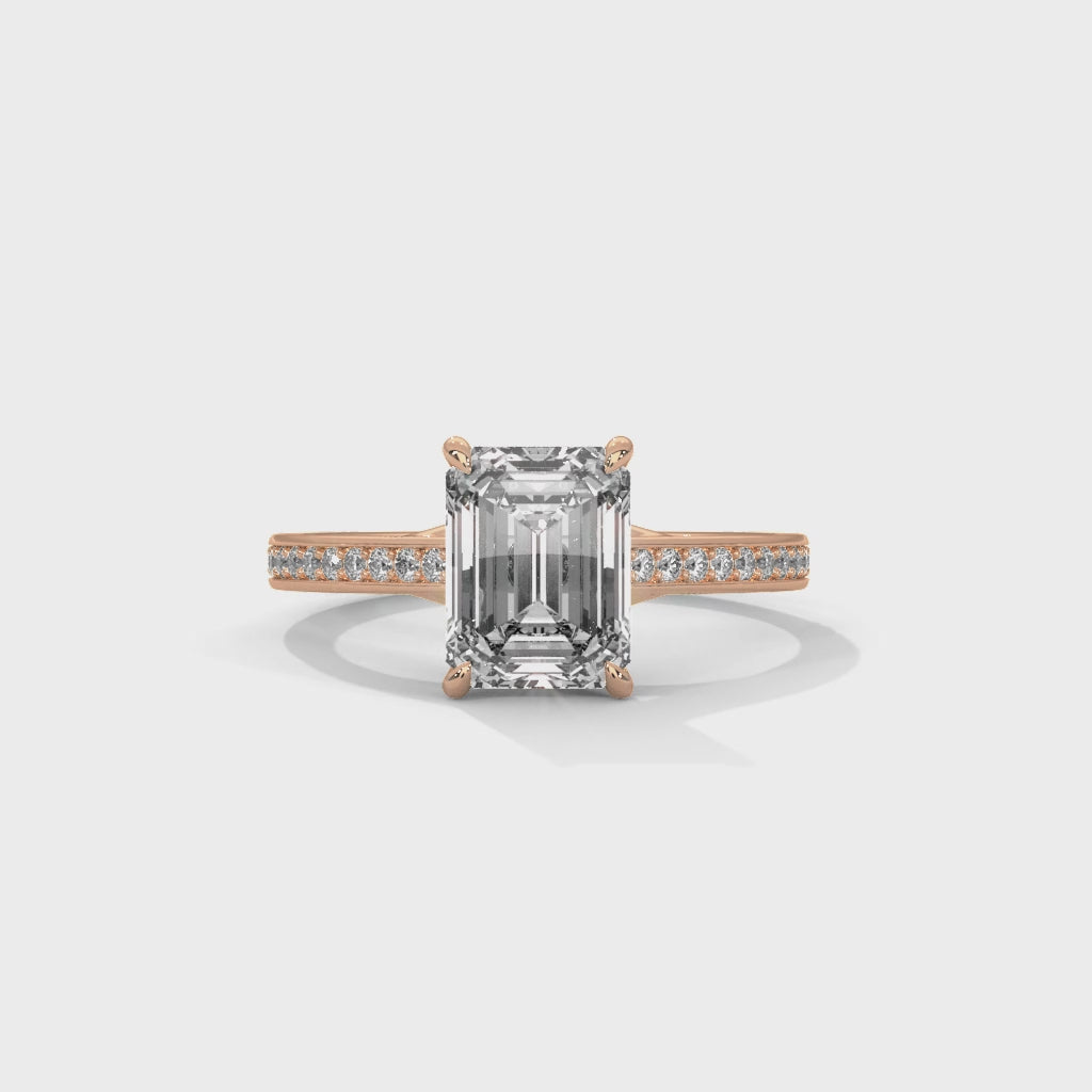 Modern Emerald Cut Solitaire Engagement Ring with Pavé Band