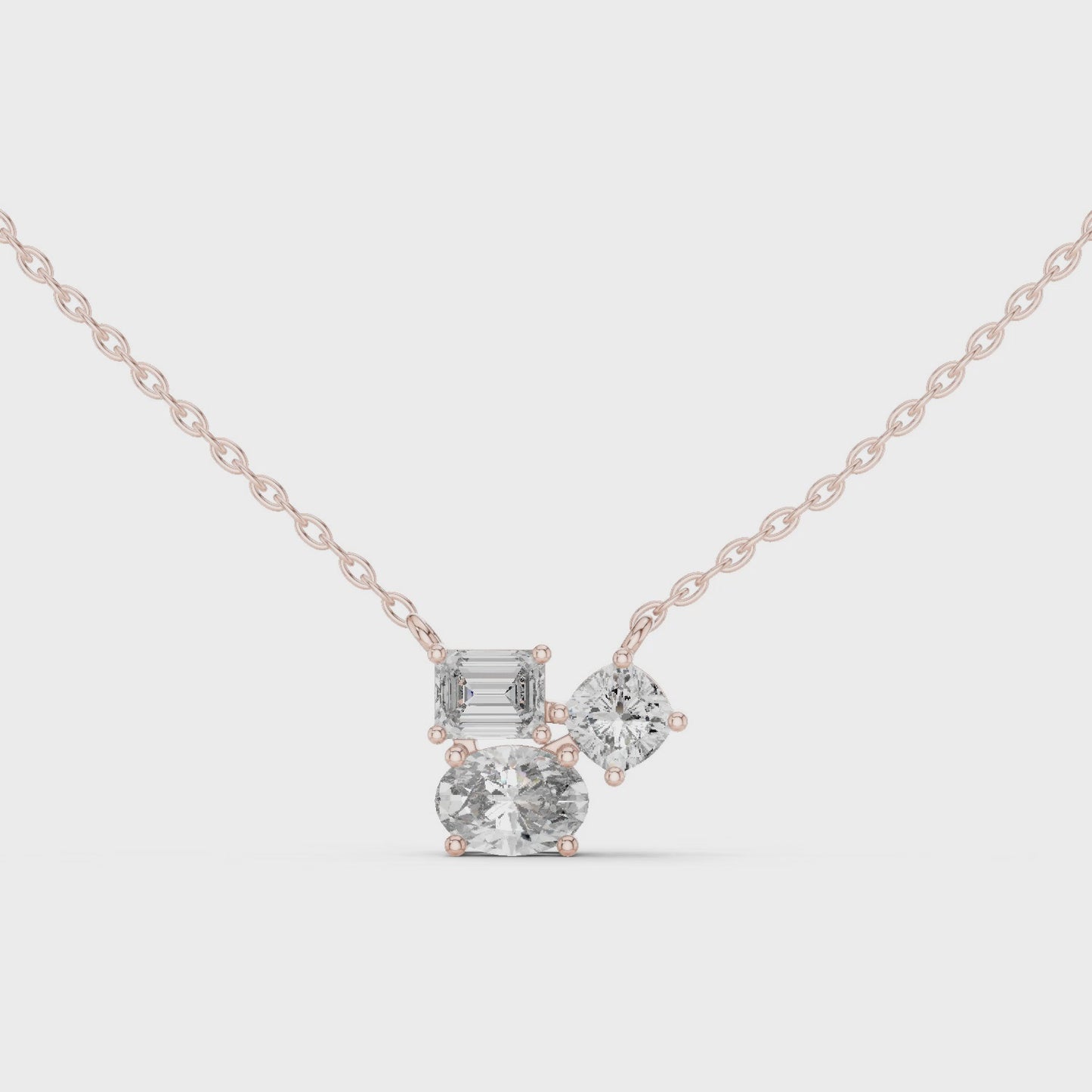 Modern Mosaic Mixed Shape Diamond Cluster Pendant Necklace