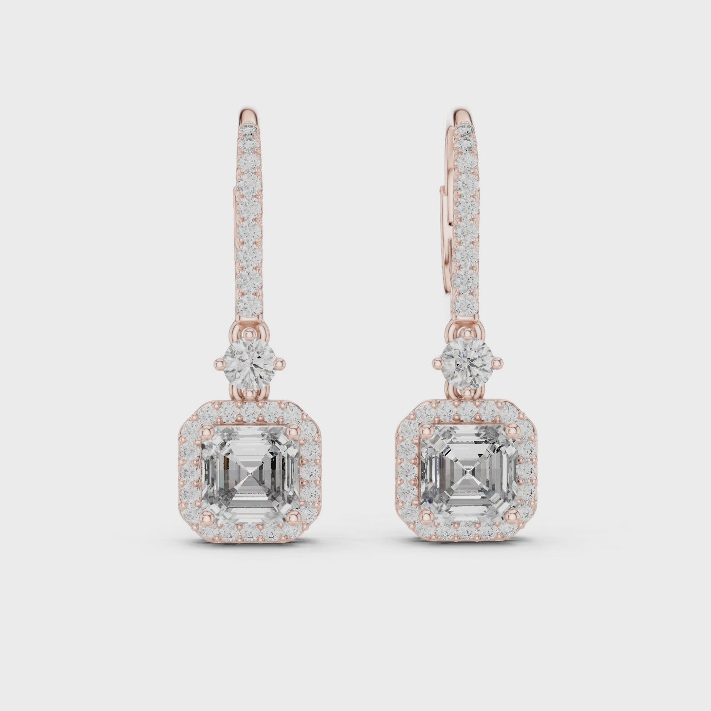 Regal Asscher Halo Drop Diamond Earrings