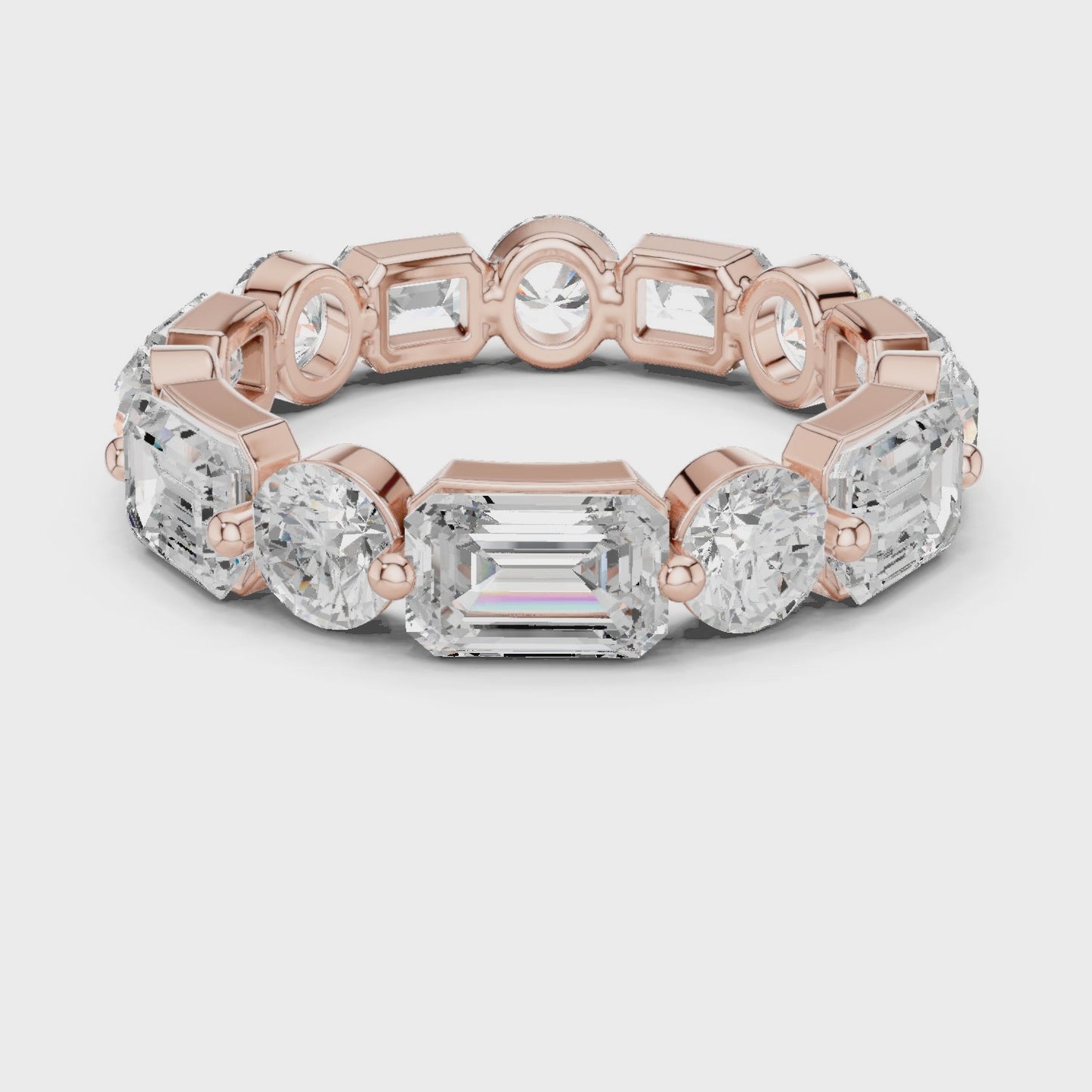 Dual Rhythm Emerald & Round Diamond Eternity Band Ring