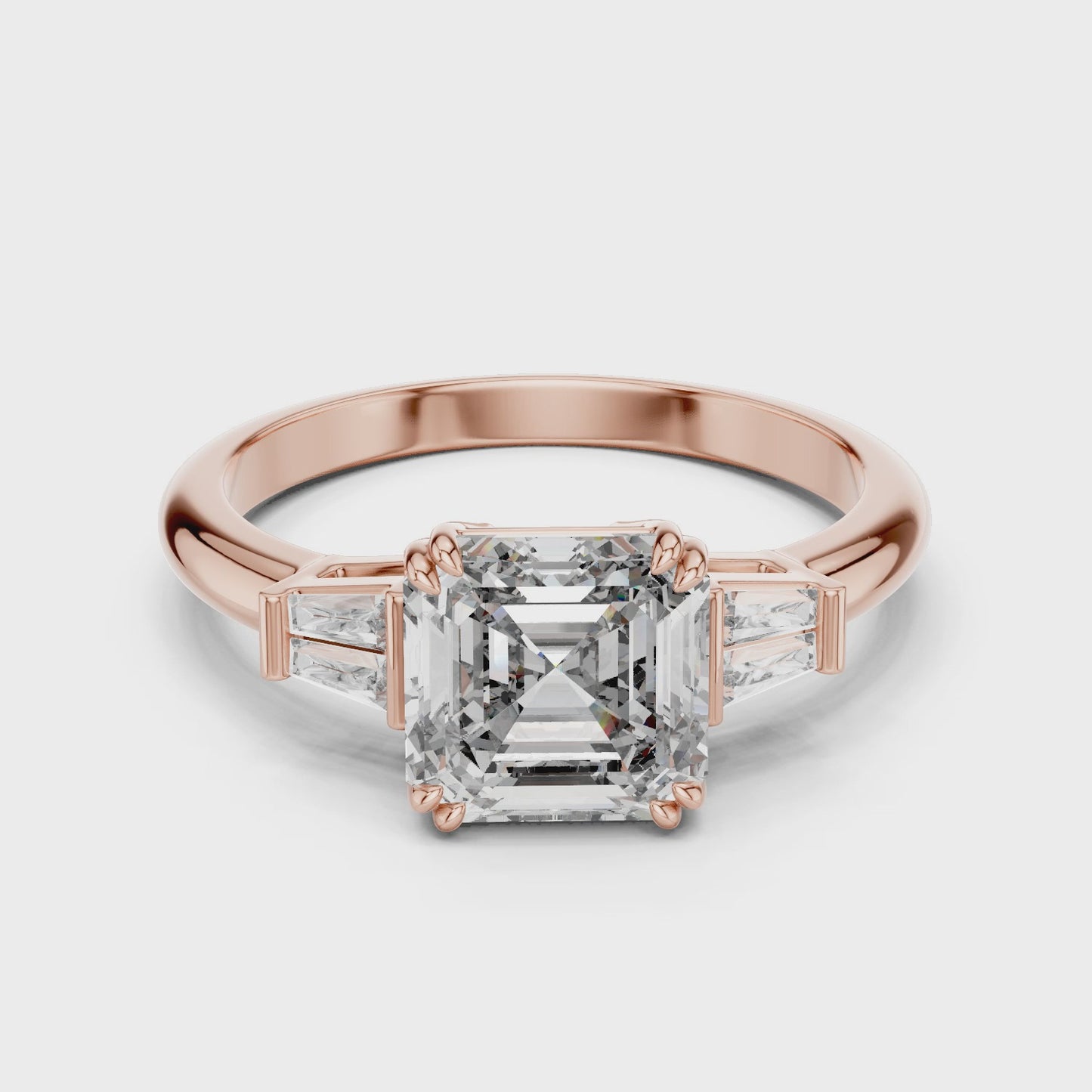 Linear Edge Emerald Cut Three Stone Diamond Ring