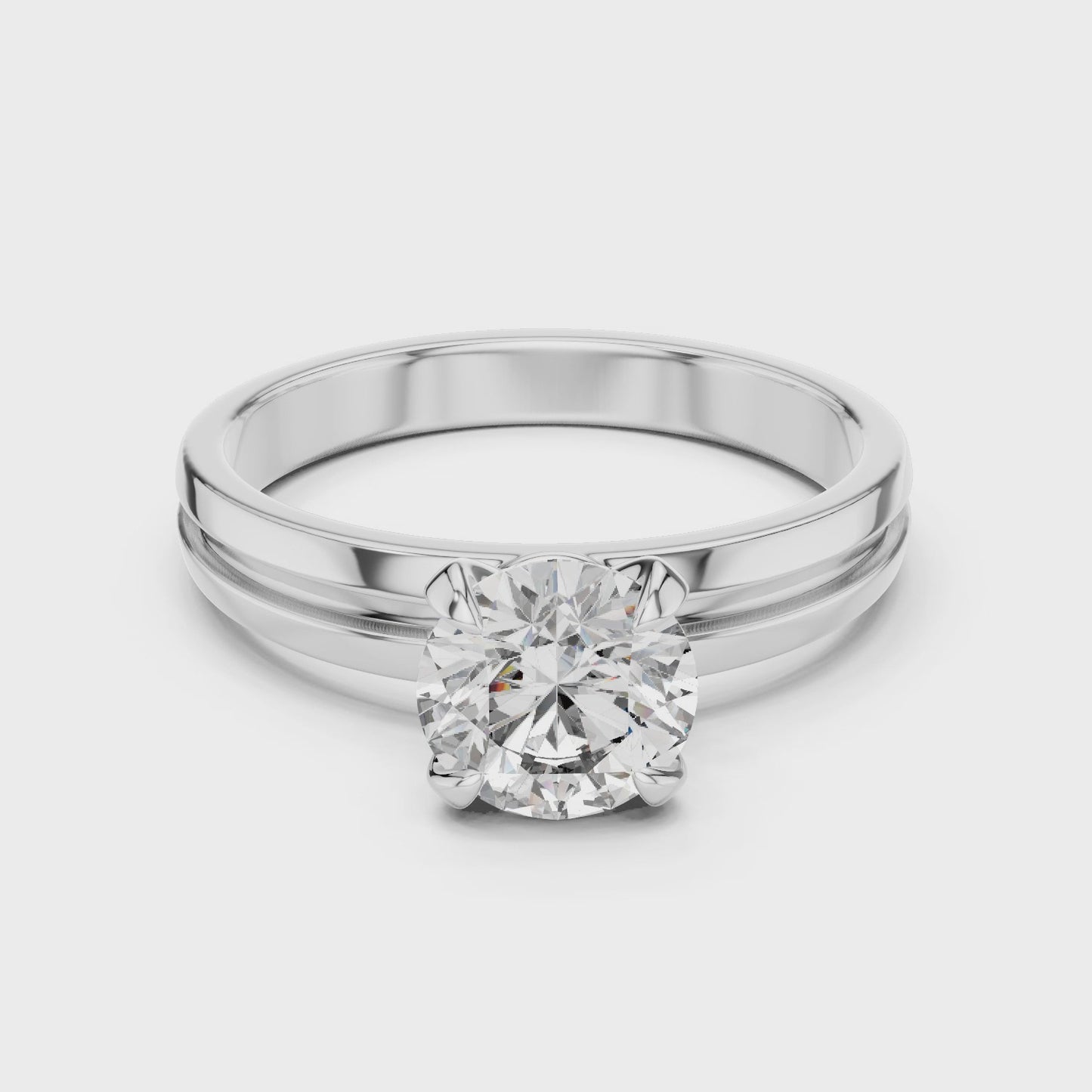 Dual Line Icon Round Solitaire Diamond Ring