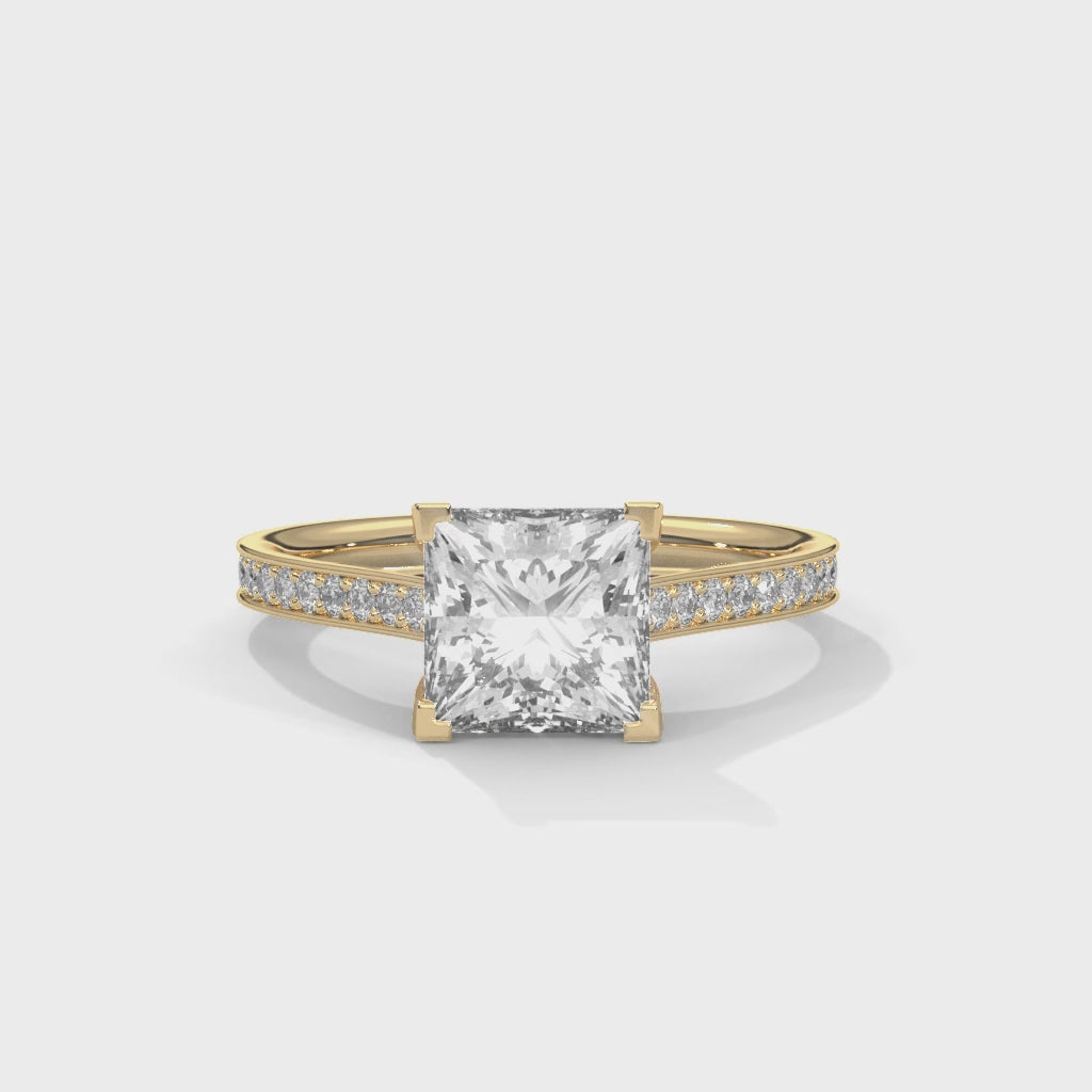 Princess Cut Hidden Halo Pavé Solitaire Ring