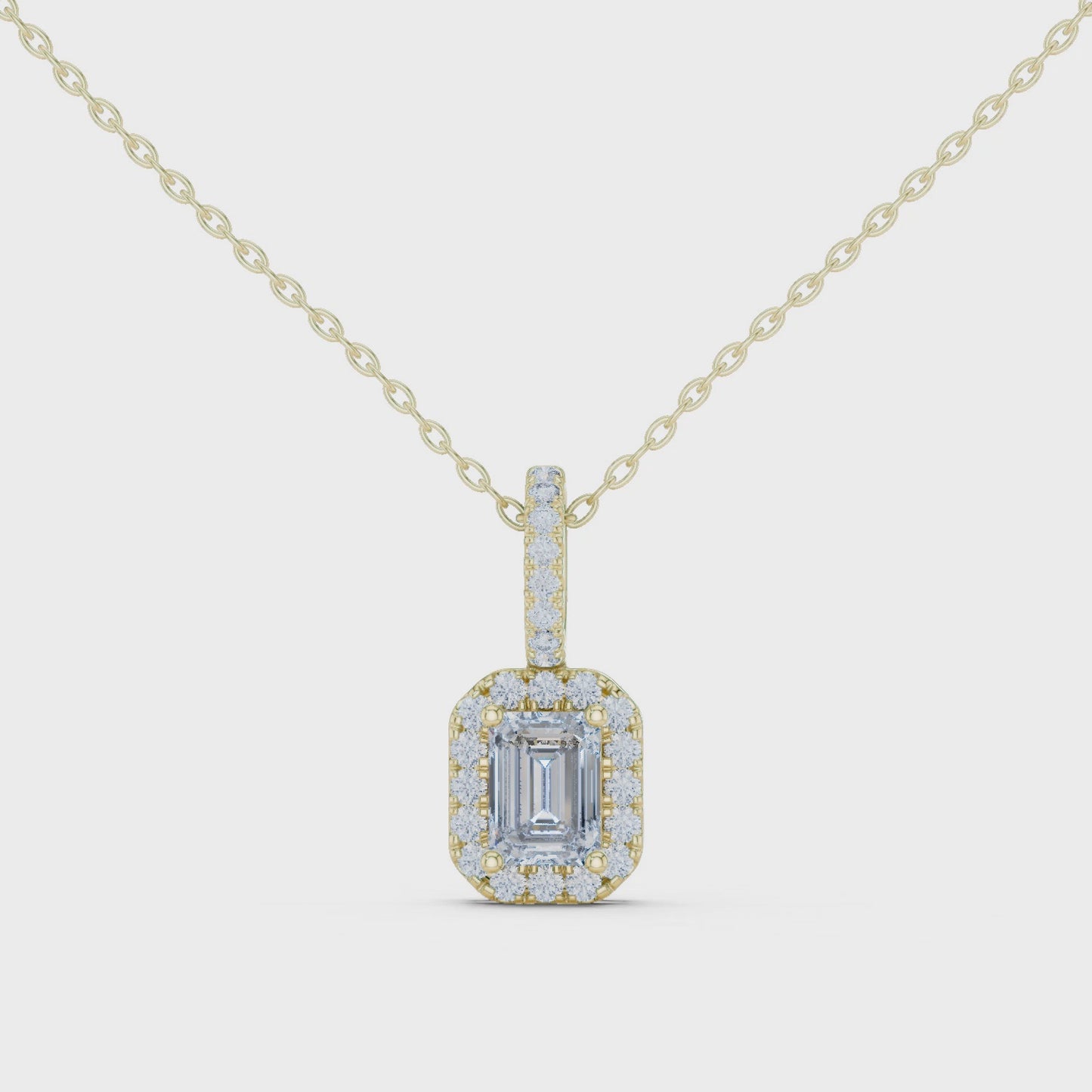 Radiant Frame Emerald Cut Halo Diamond Pendant Necklace