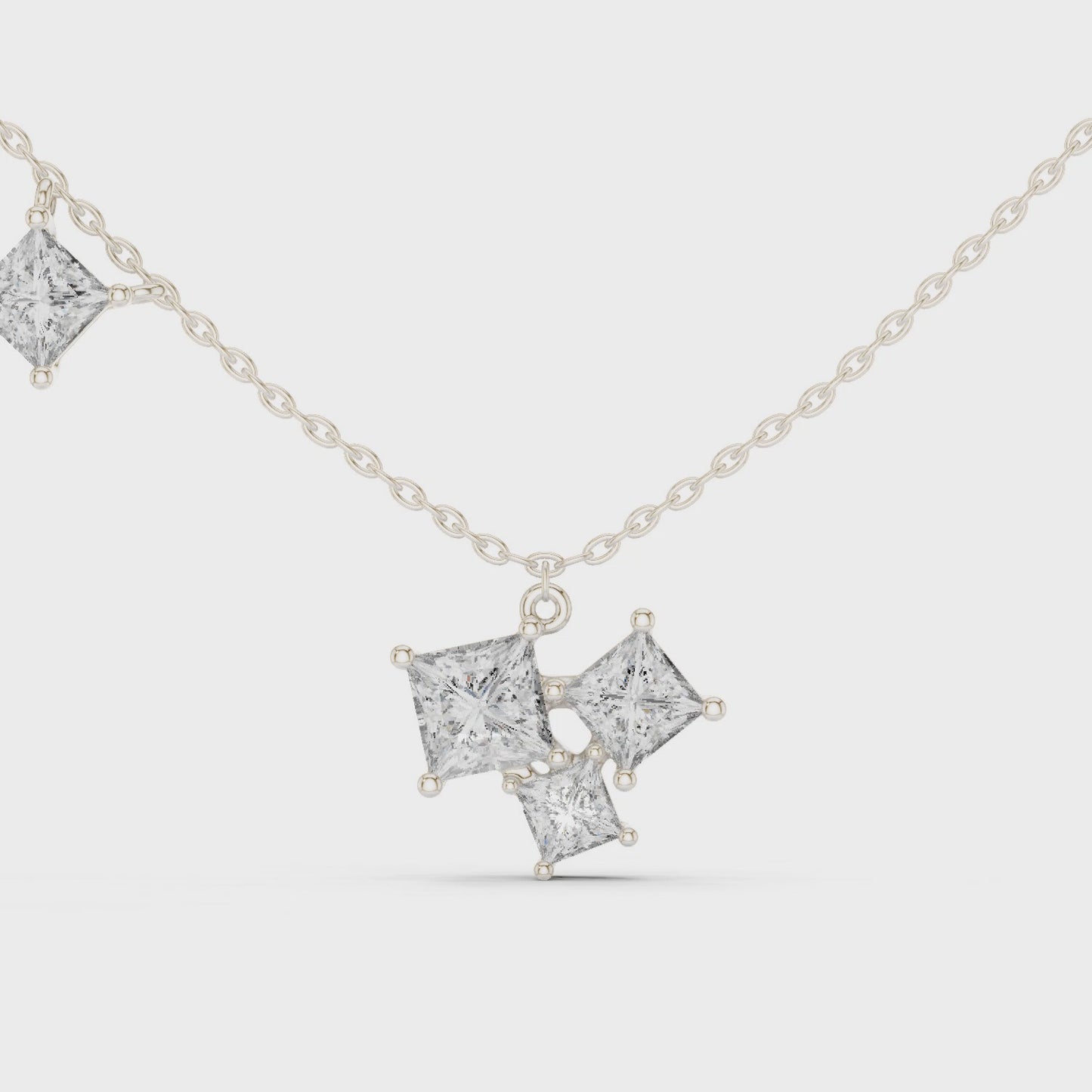 Geometry in Motion Princess Cut Diamond Cluster Pendant Necklace