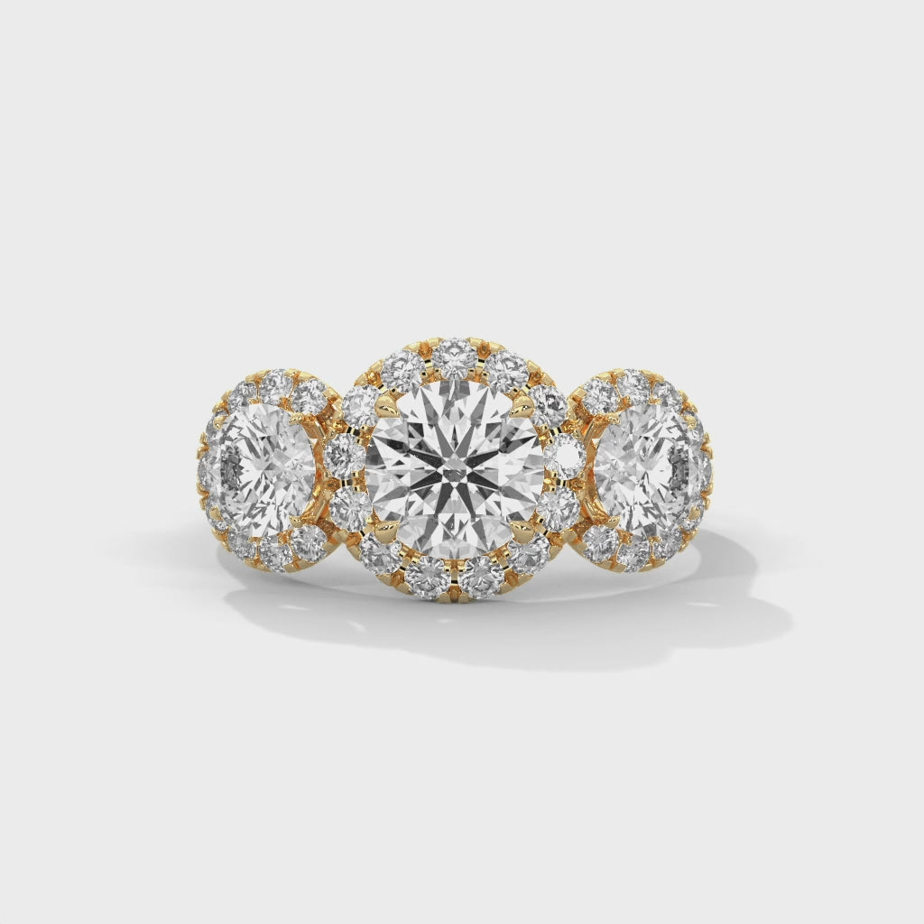 Trinity Halo Round Three Stone Engagement Ring