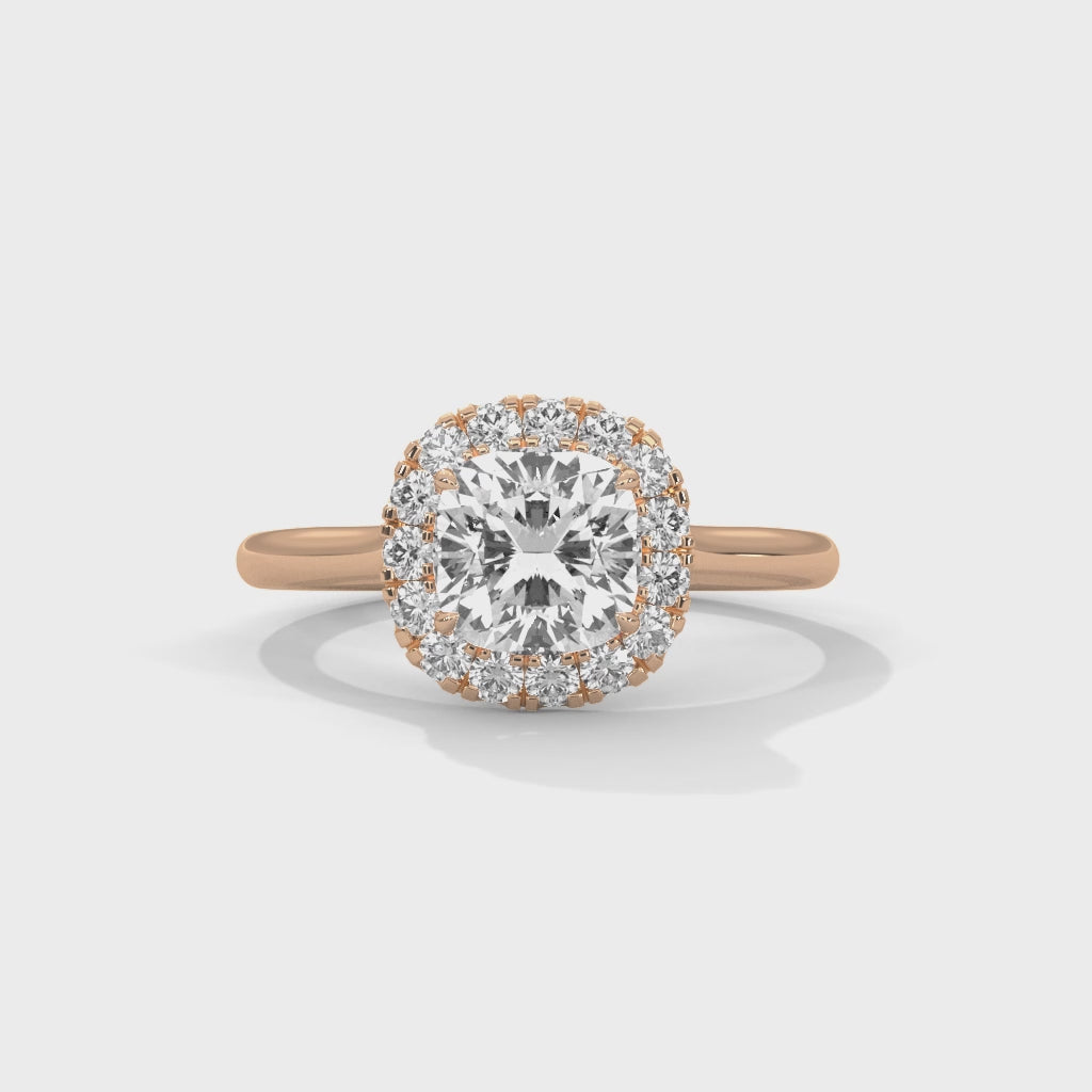 Lumina Cushion Halo Engagement Ring with Classic Solitaire Band