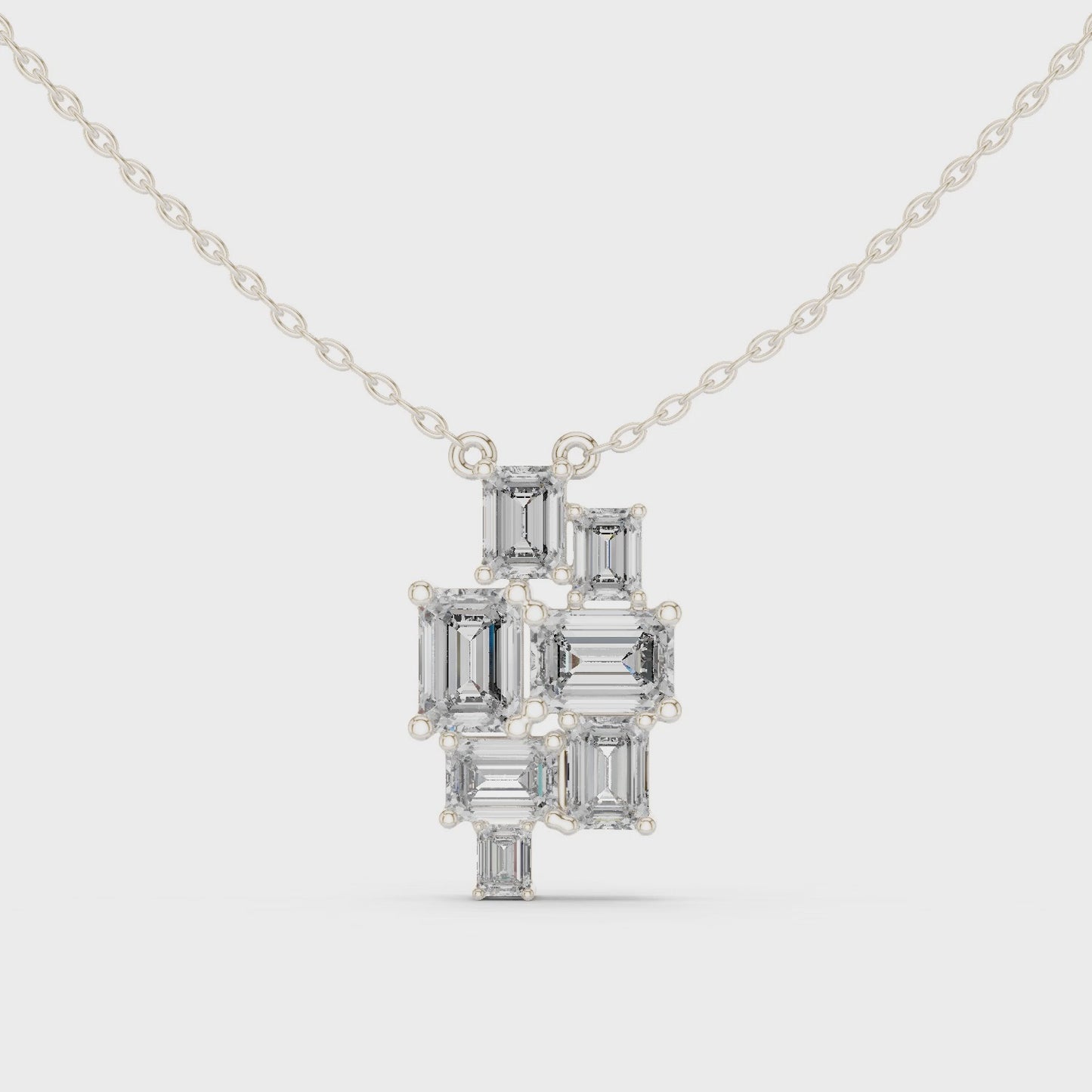 Modern Luxury Emerald Cut Diamond Cluster Pendant Necklace