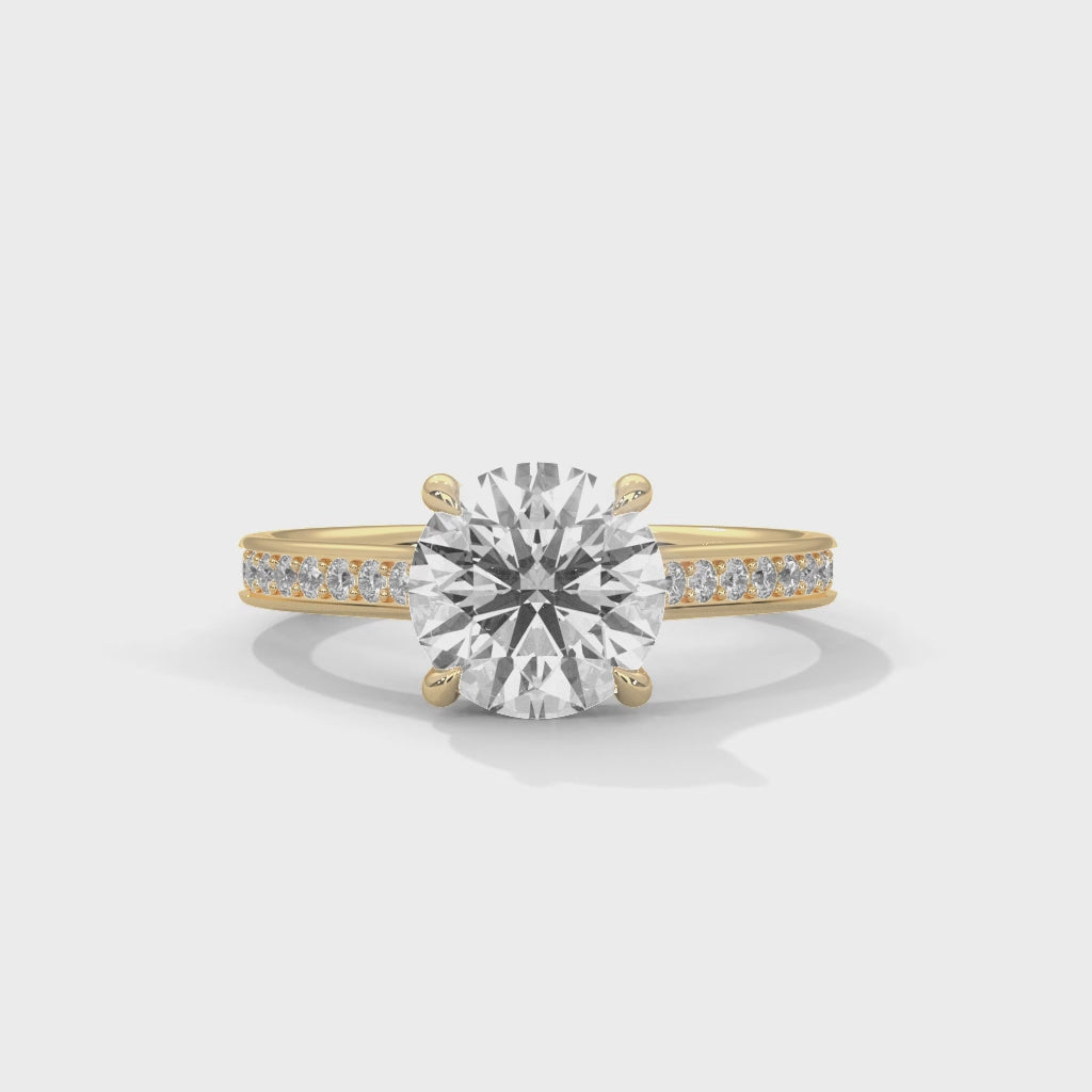 Aurielle Round Cut Diamond Solitaire Ring with Pavé Accents