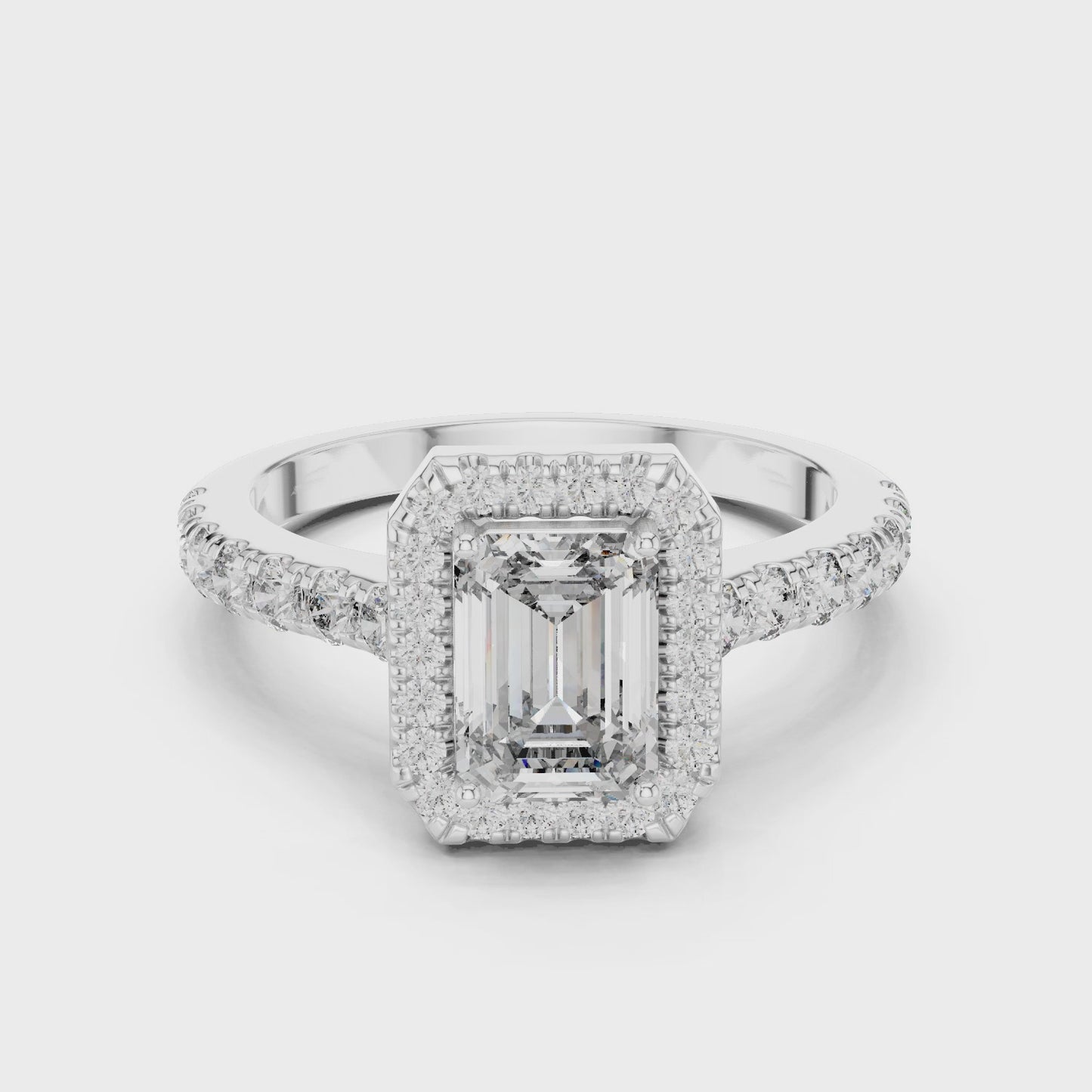 Prism Emerald Cut Halo Diamond Ring