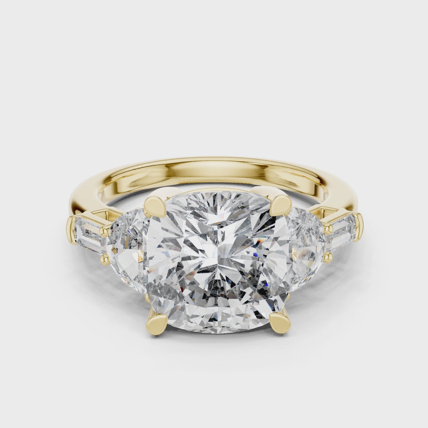 Contour Cushion Cut Three Stone Diamond Ring