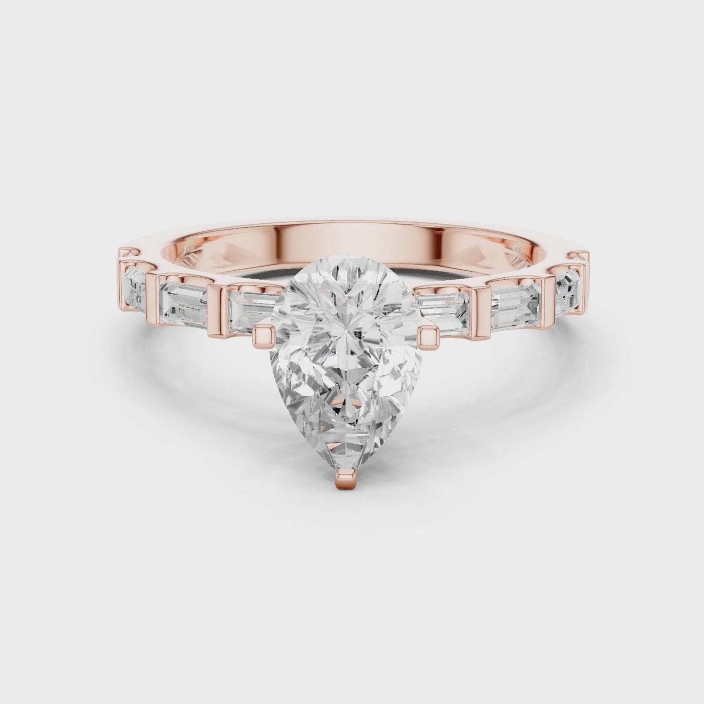 Linear Radiance Pear Cut Baguette Diamond Ring